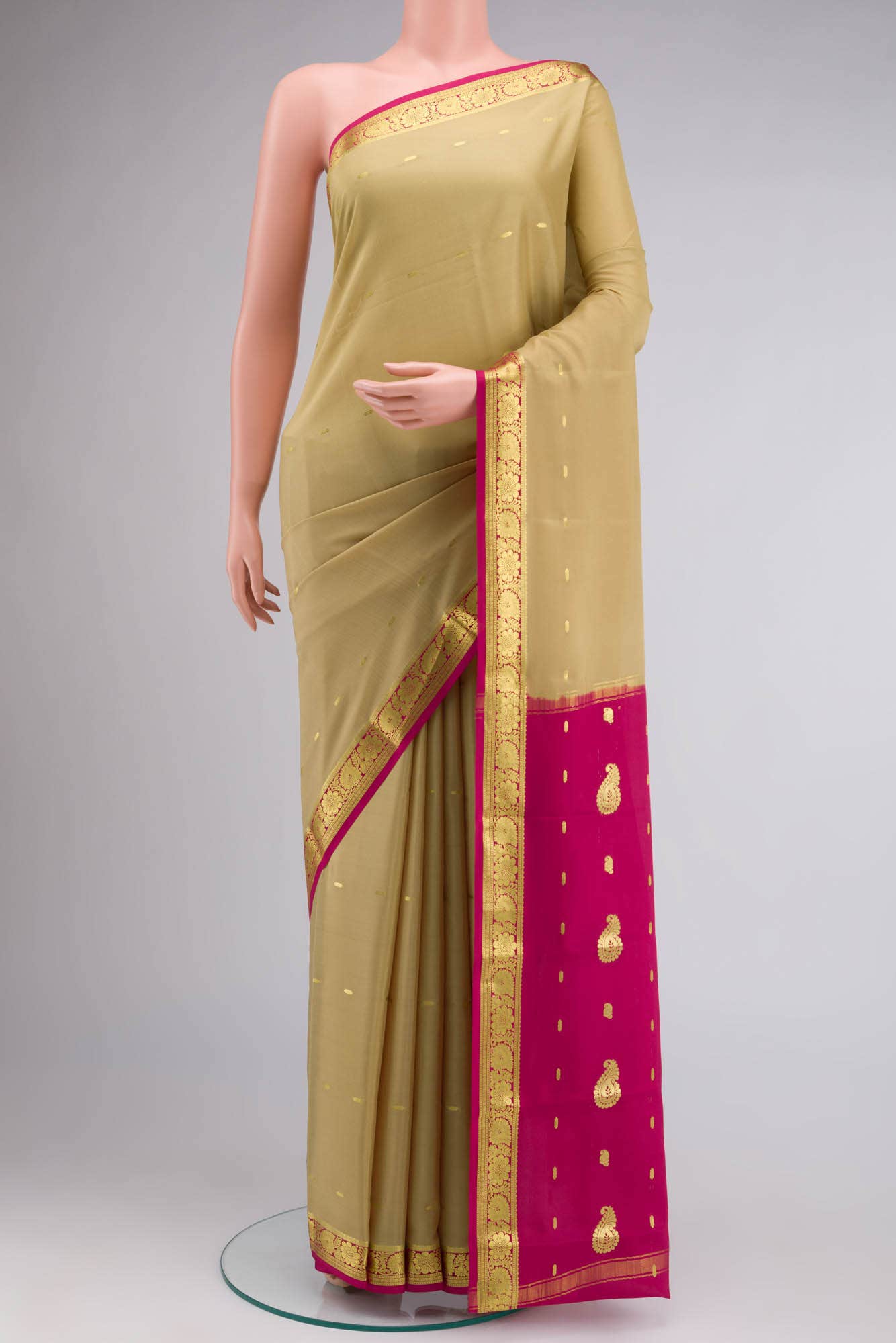Beige Mysore Crepe Saree