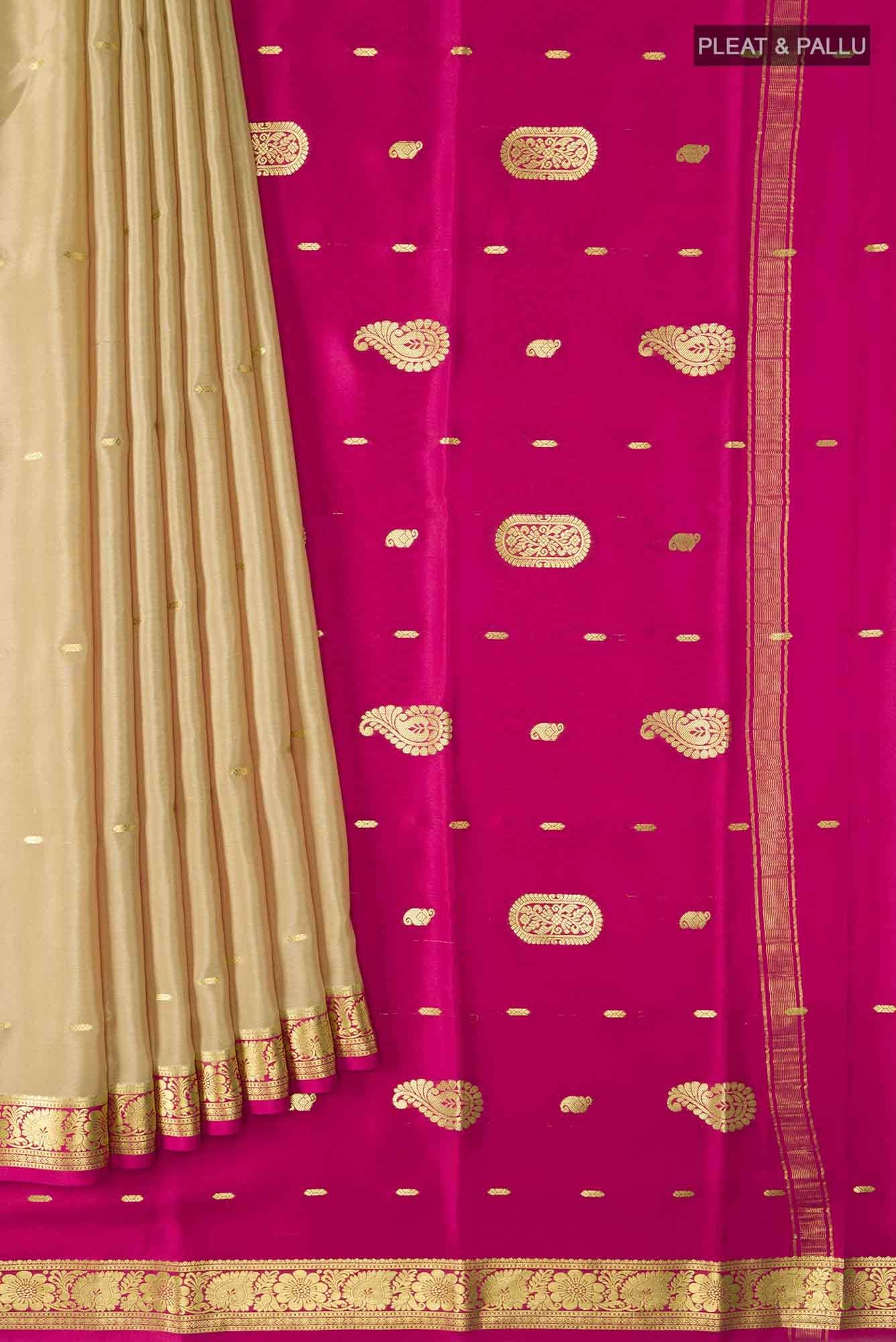 Beige Mysore Crepe Saree