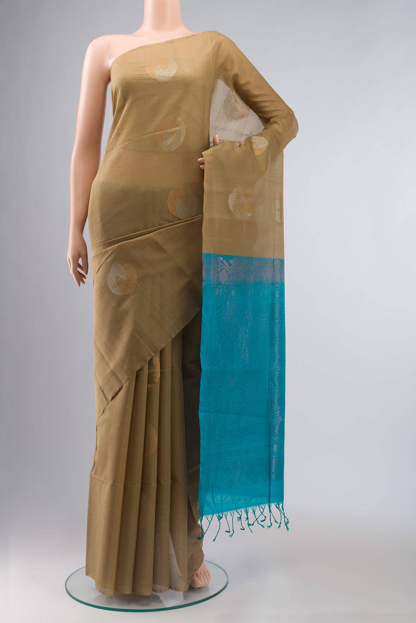 Dark Beige Silk Cotton Saree