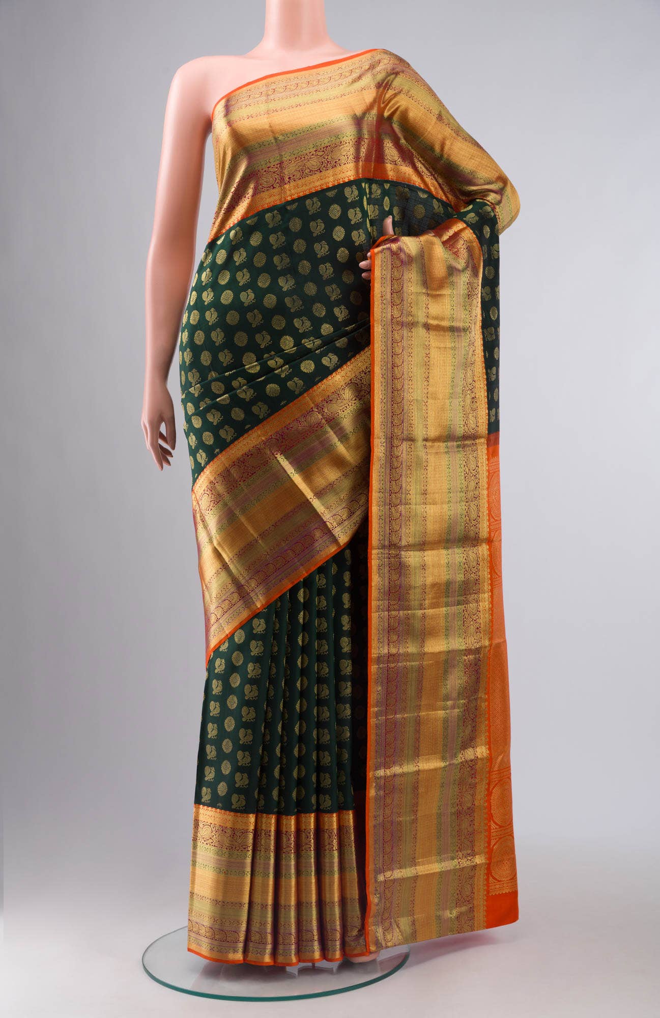 Bottle Green Kanchipuram Silk Saree