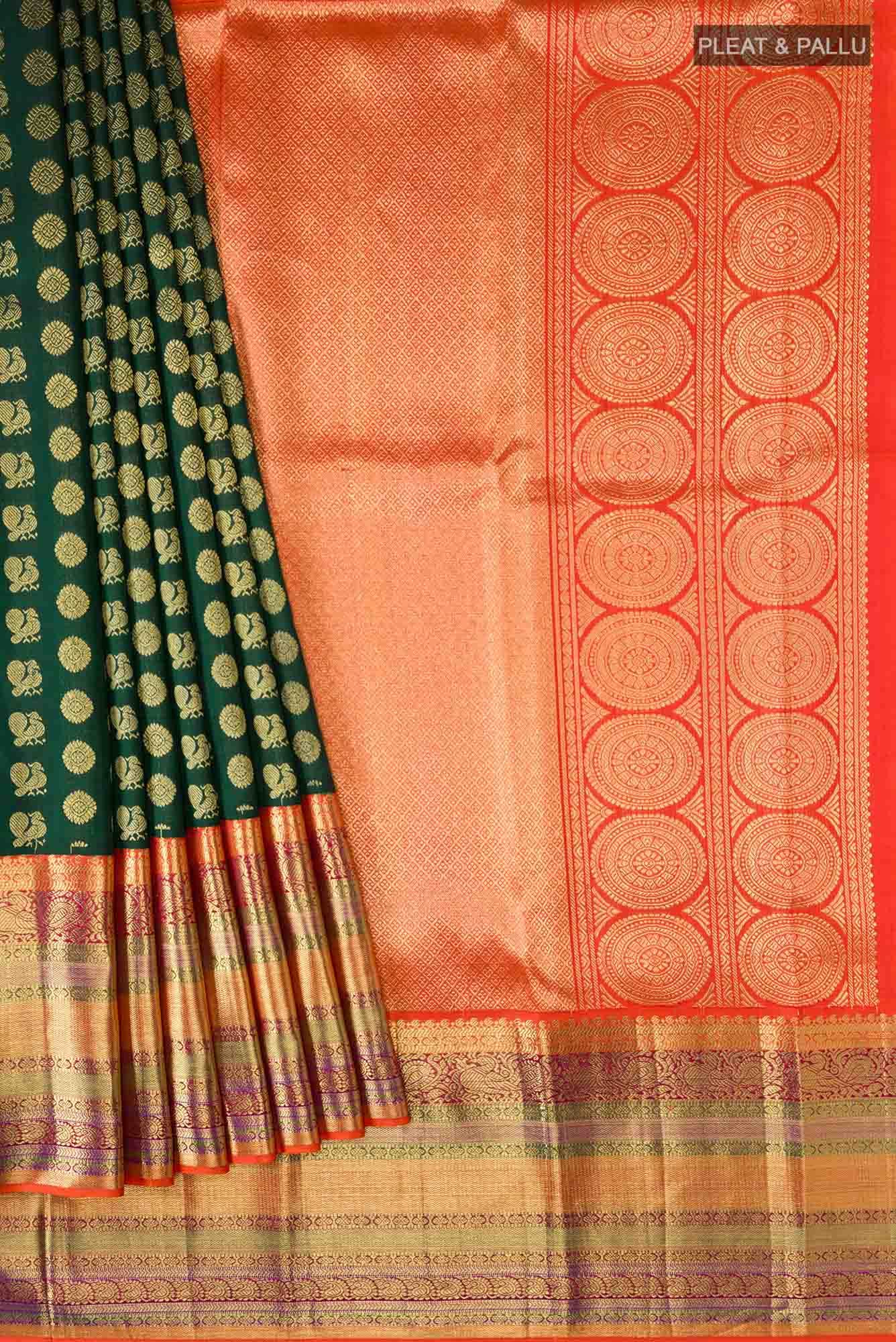 Bottle Green Kanchipuram Silk Saree