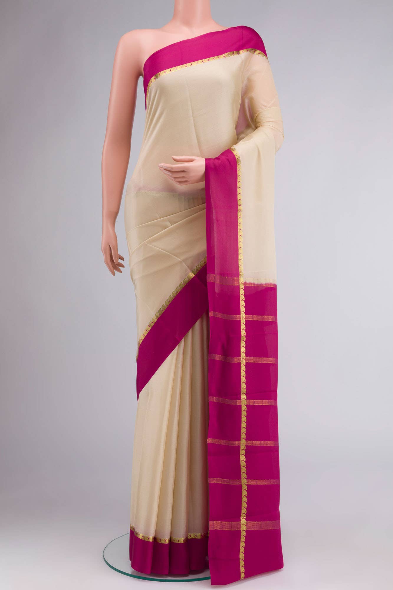 Cream Mysore Crepe Saree