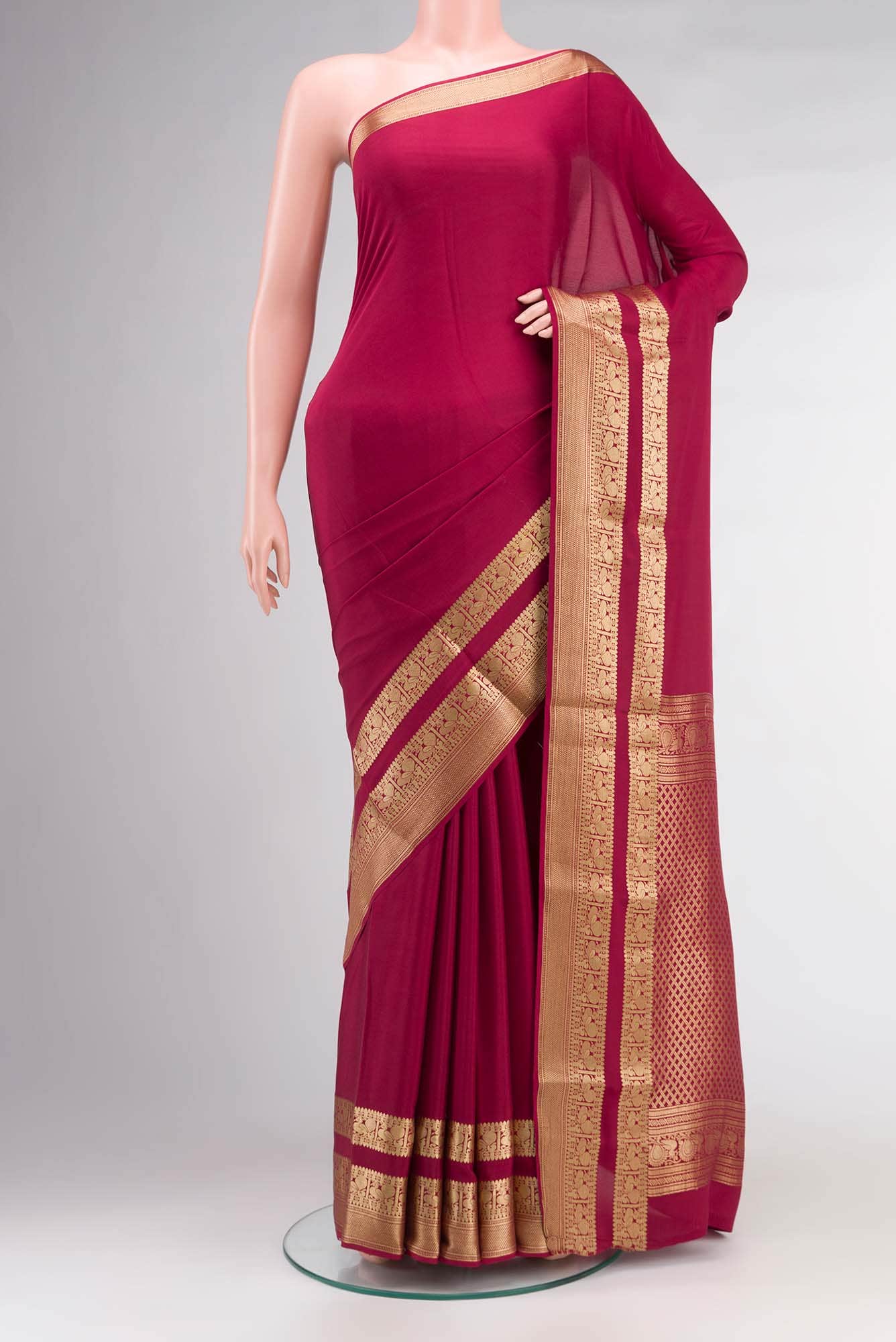 Maroon Mysore Crepe Saree