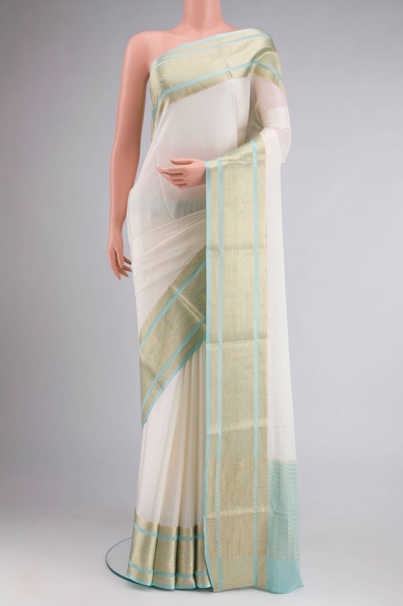 Cream Mysore Crepe Saree