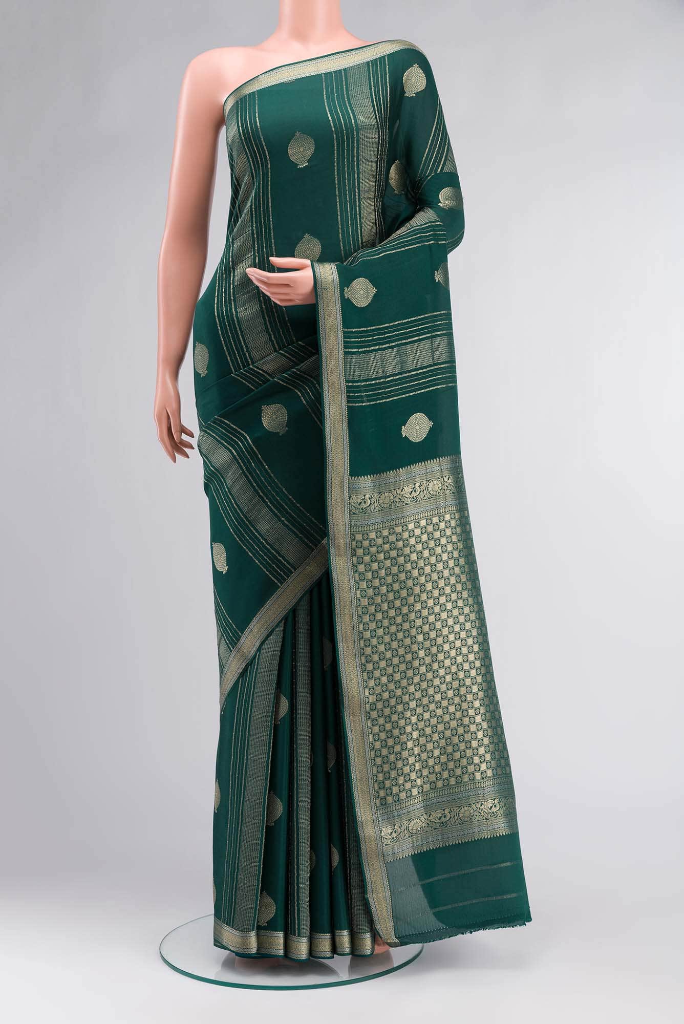 Green Mysore Crepe Saree