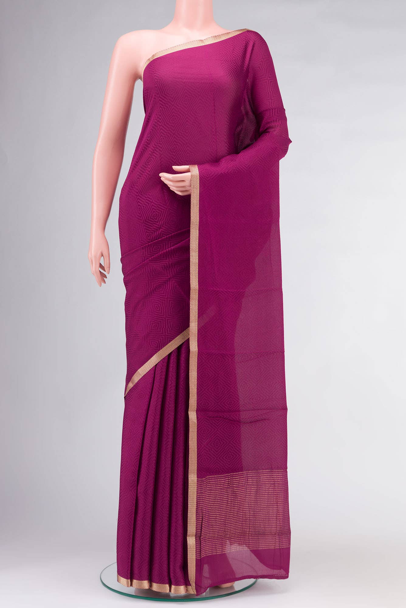 Dark Pink Mysore Crepe Saree