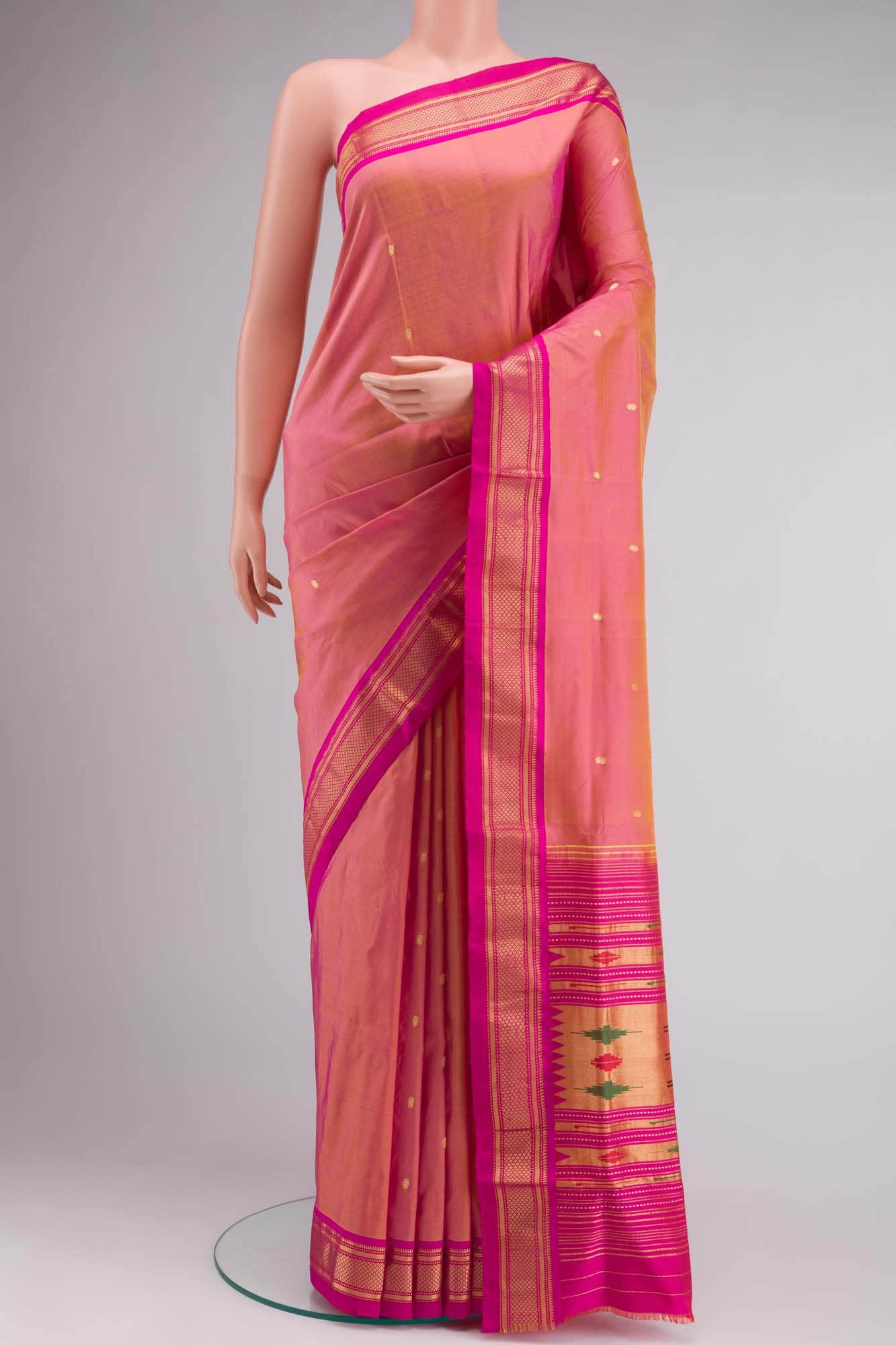 Pink with Yellow Dual Tone Paithani Silk Saree
