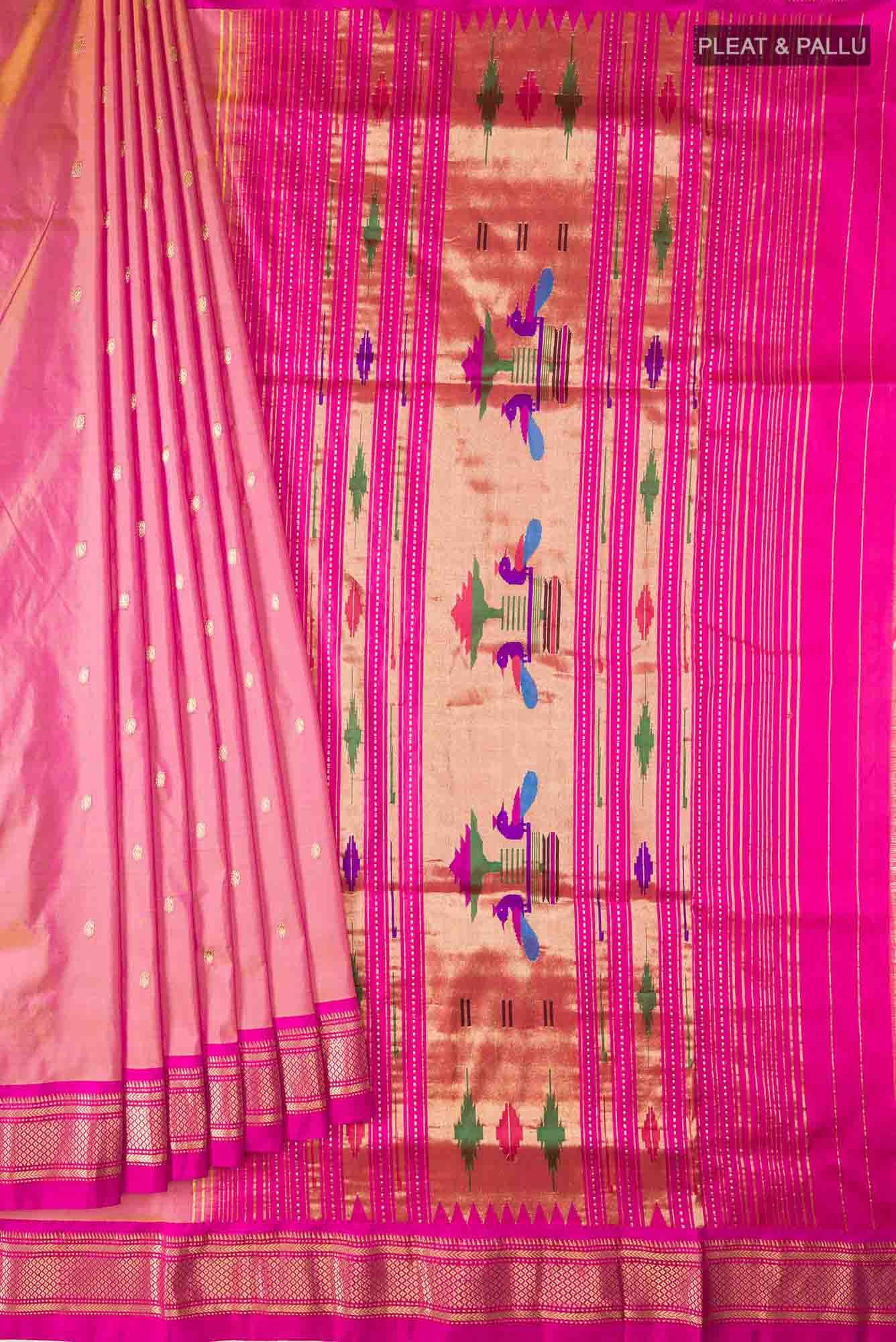 Pink with Yellow Dual Tone Paithani Silk Saree