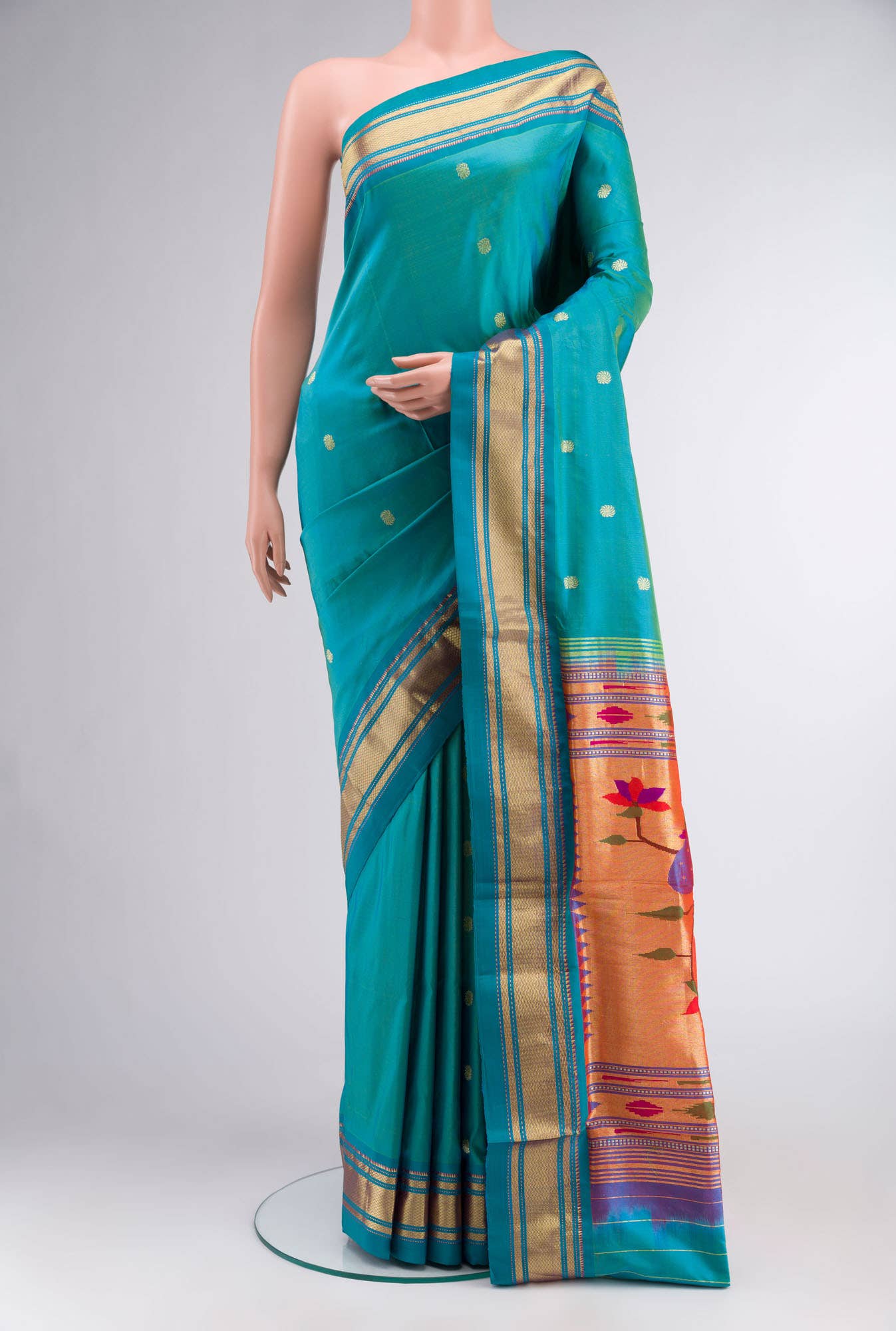 Blue with Green Dual Tone Paithani Silk Saree