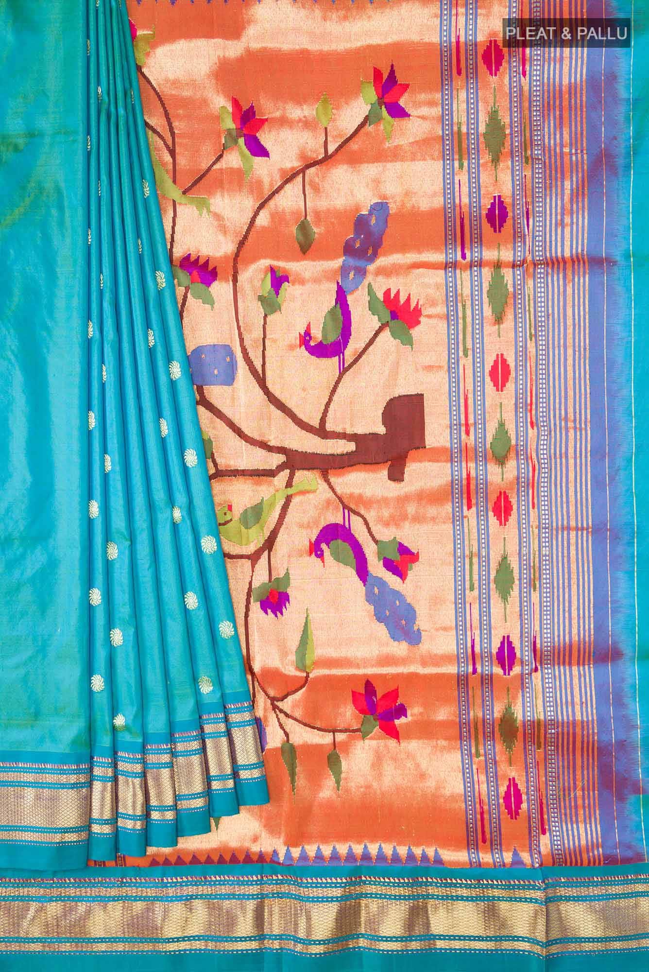 Blue with Green Dual Tone Paithani Silk Saree
