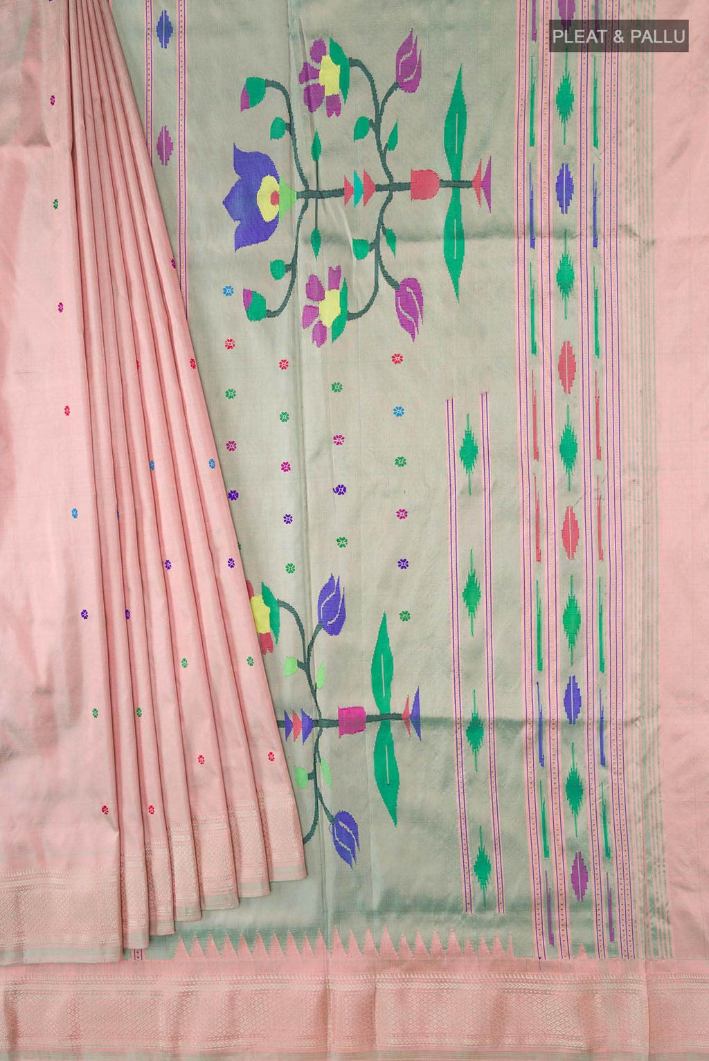Rose Gold Paithani Silk Saree