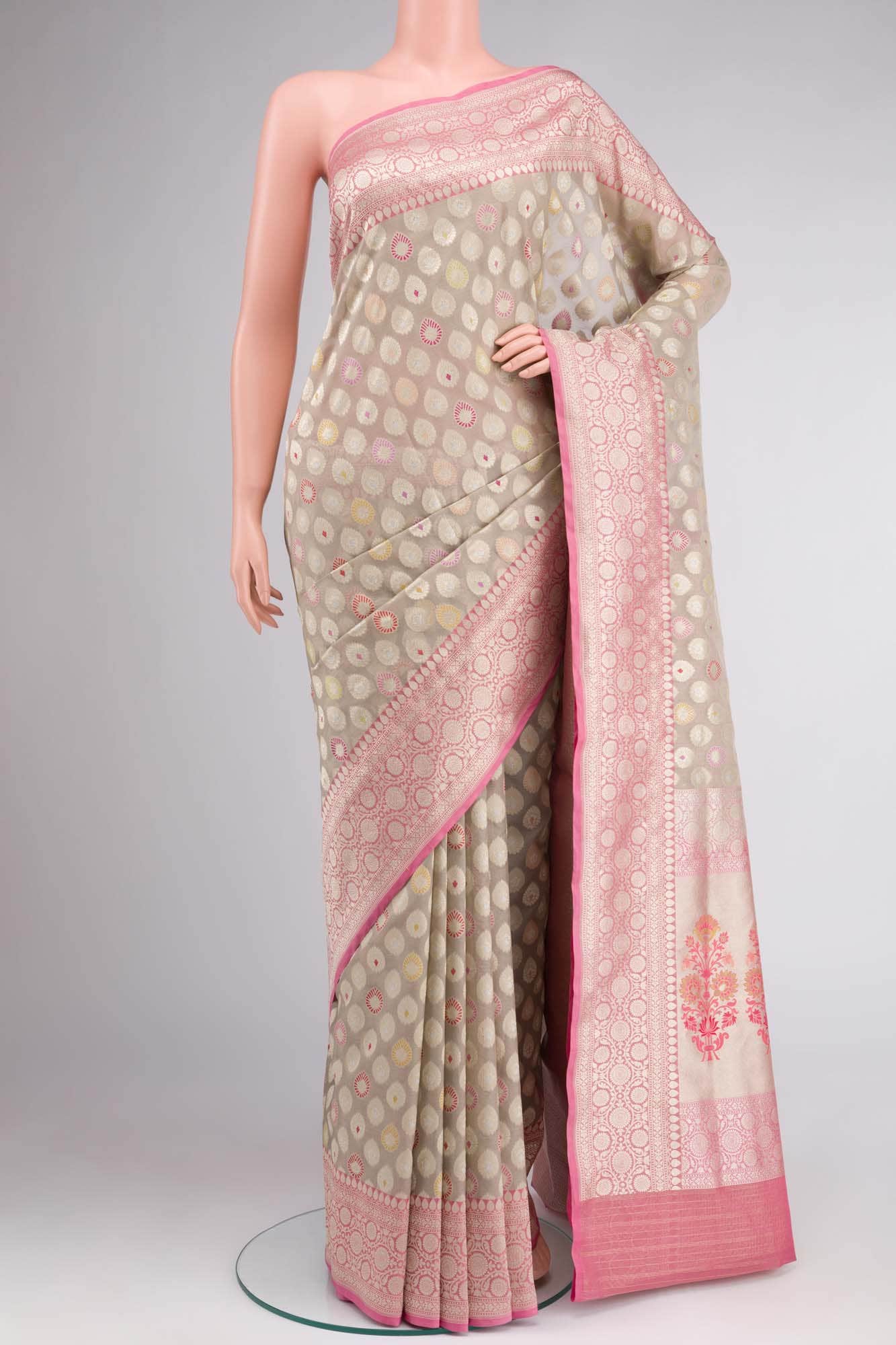 Beige Banarasi Kora Silk Saree