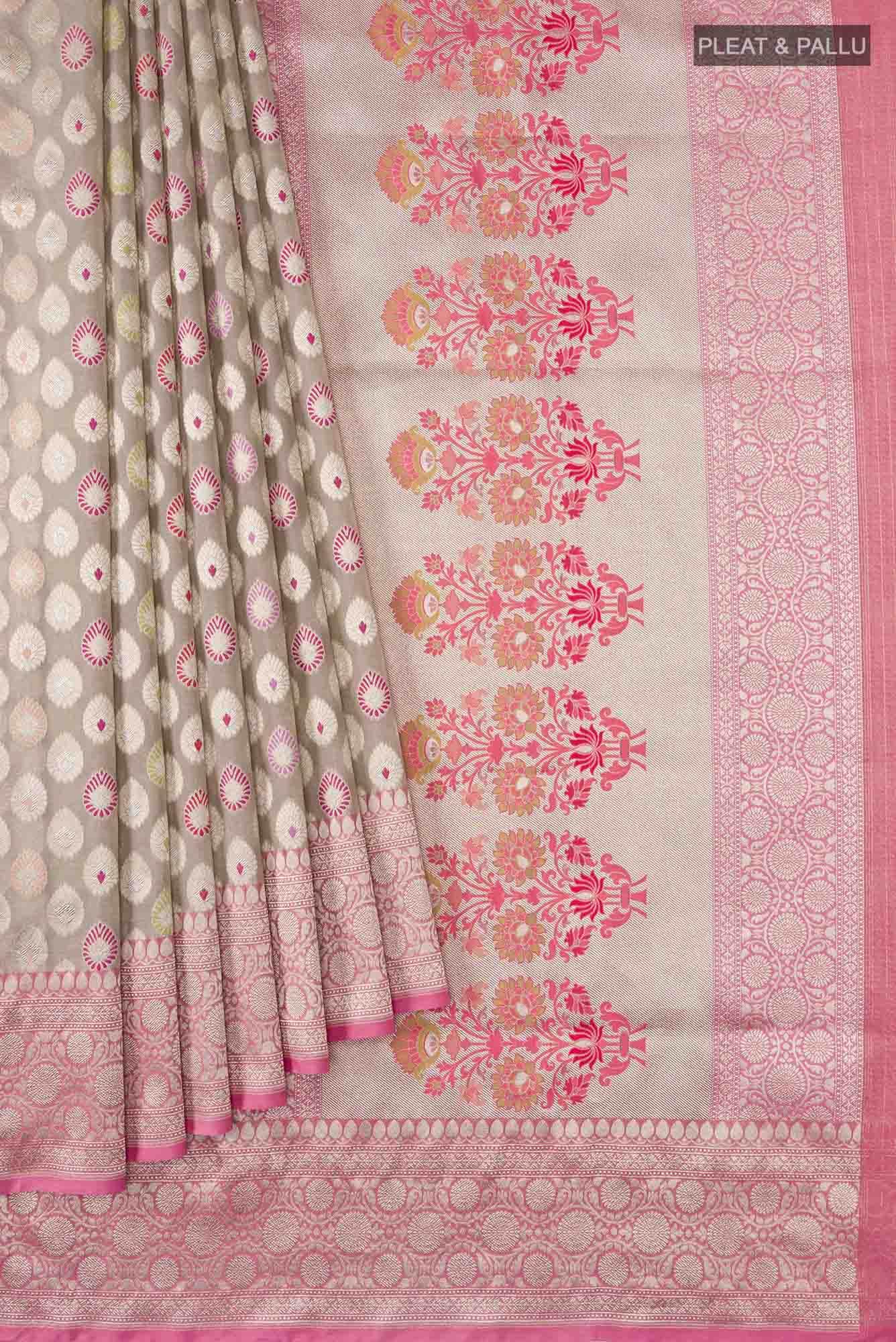 Beige Banarasi Kora Silk Saree