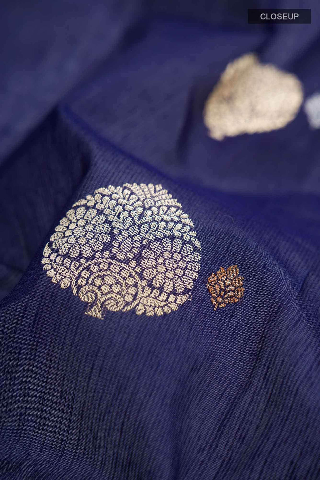Navy Blue Banarasi Kora Silk Saree