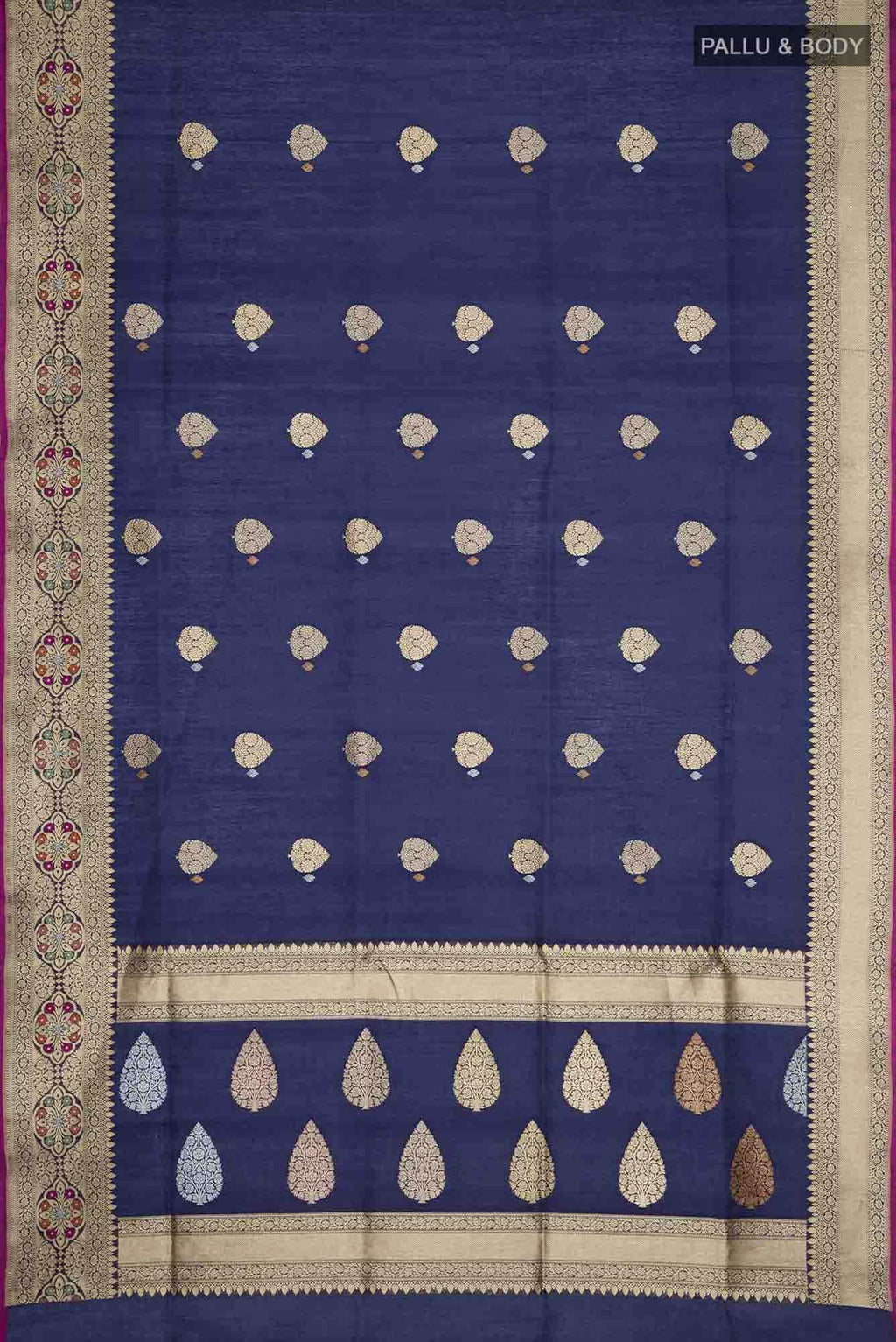 Navy Blue Banarasi Kora Silk Saree