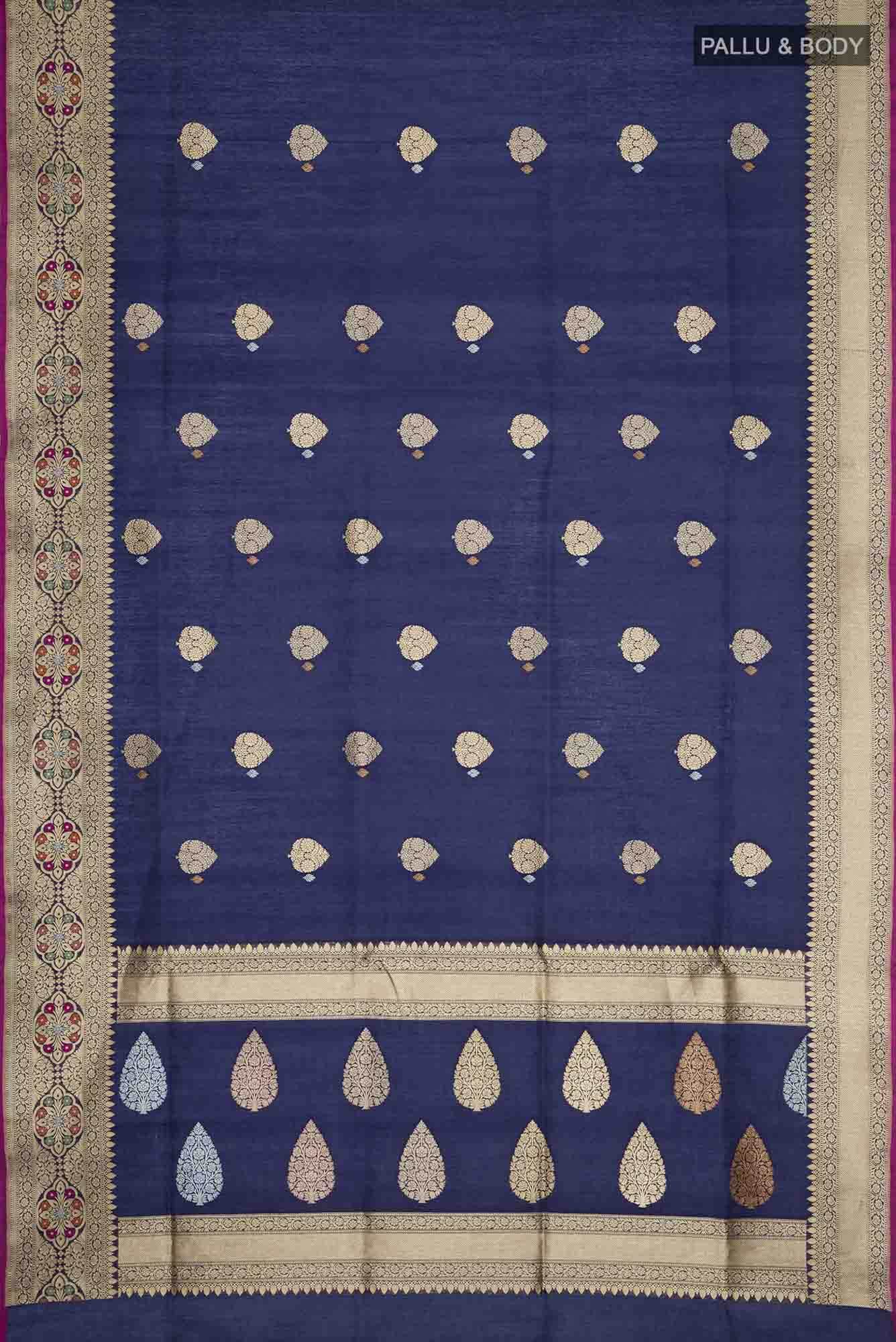 Navy Blue Banarasi Kora Silk Saree
