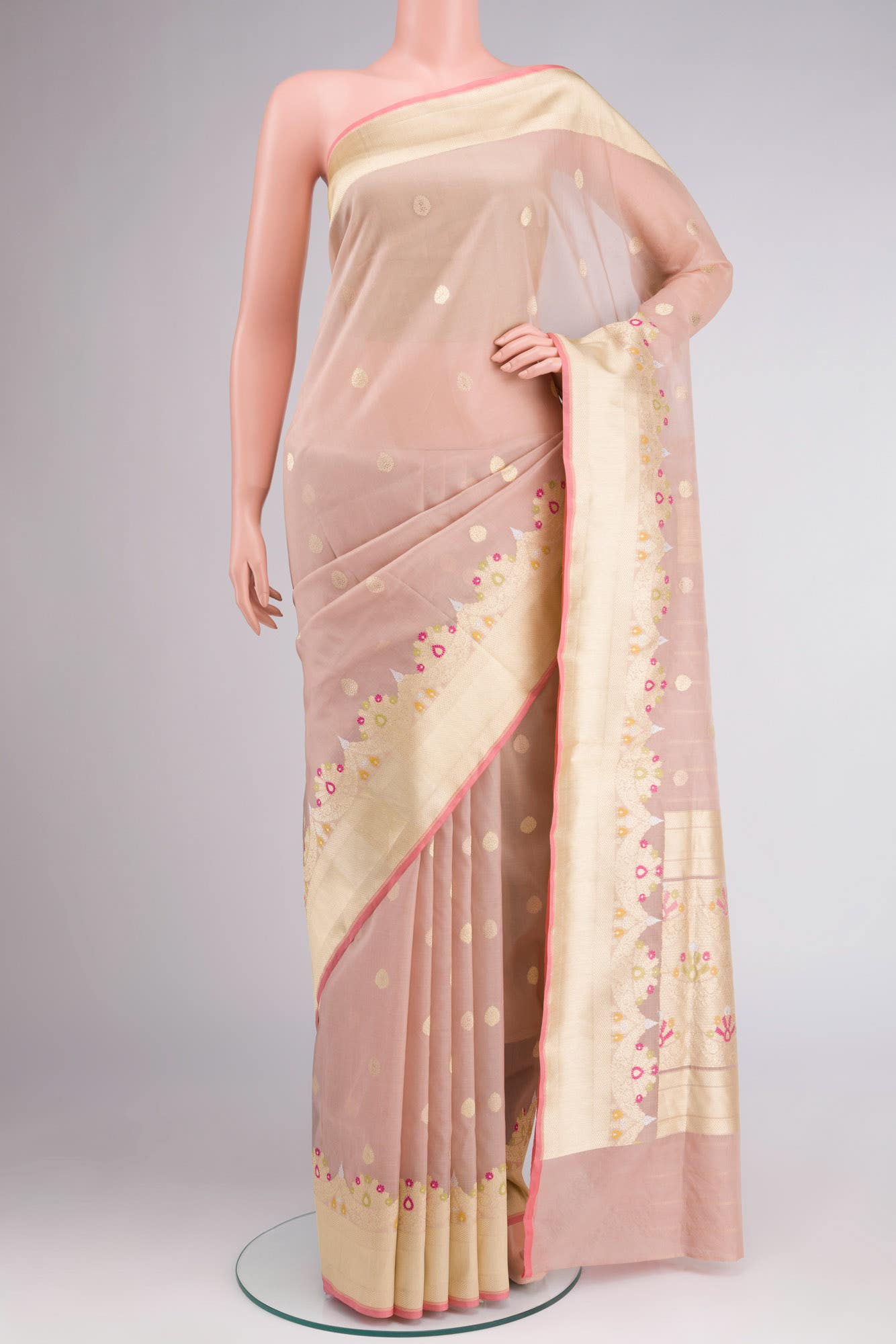 Beige Banarasi Kora Silk Saree