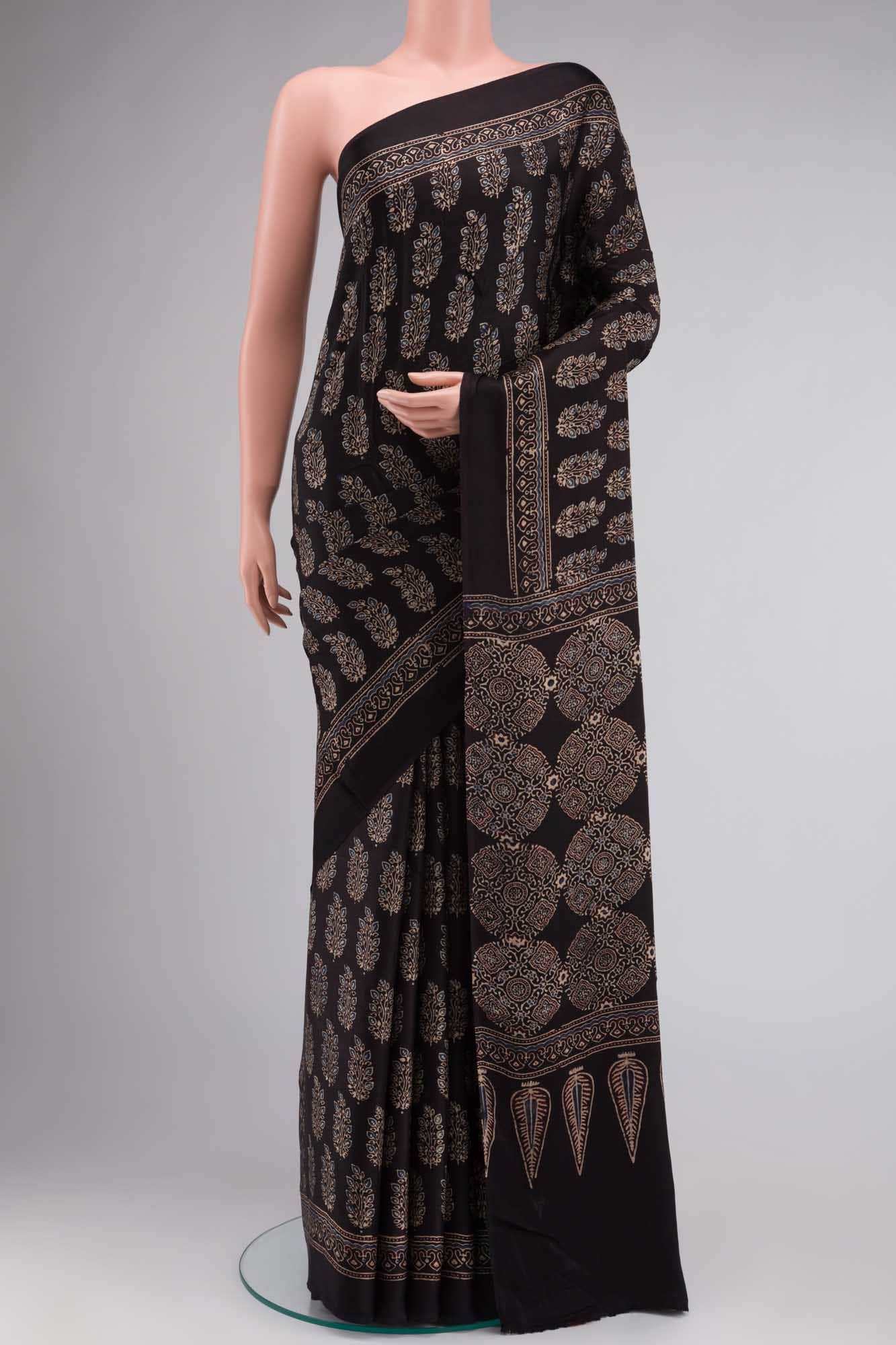 Black Blended Satin Silk Saree