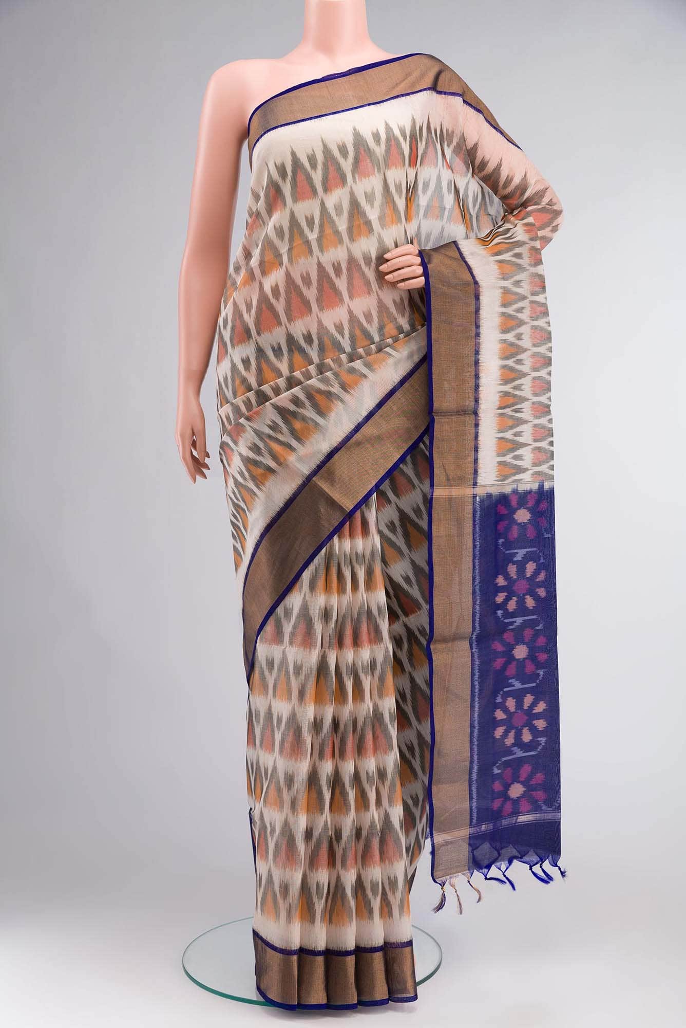 Beige Silk Cotton Saree