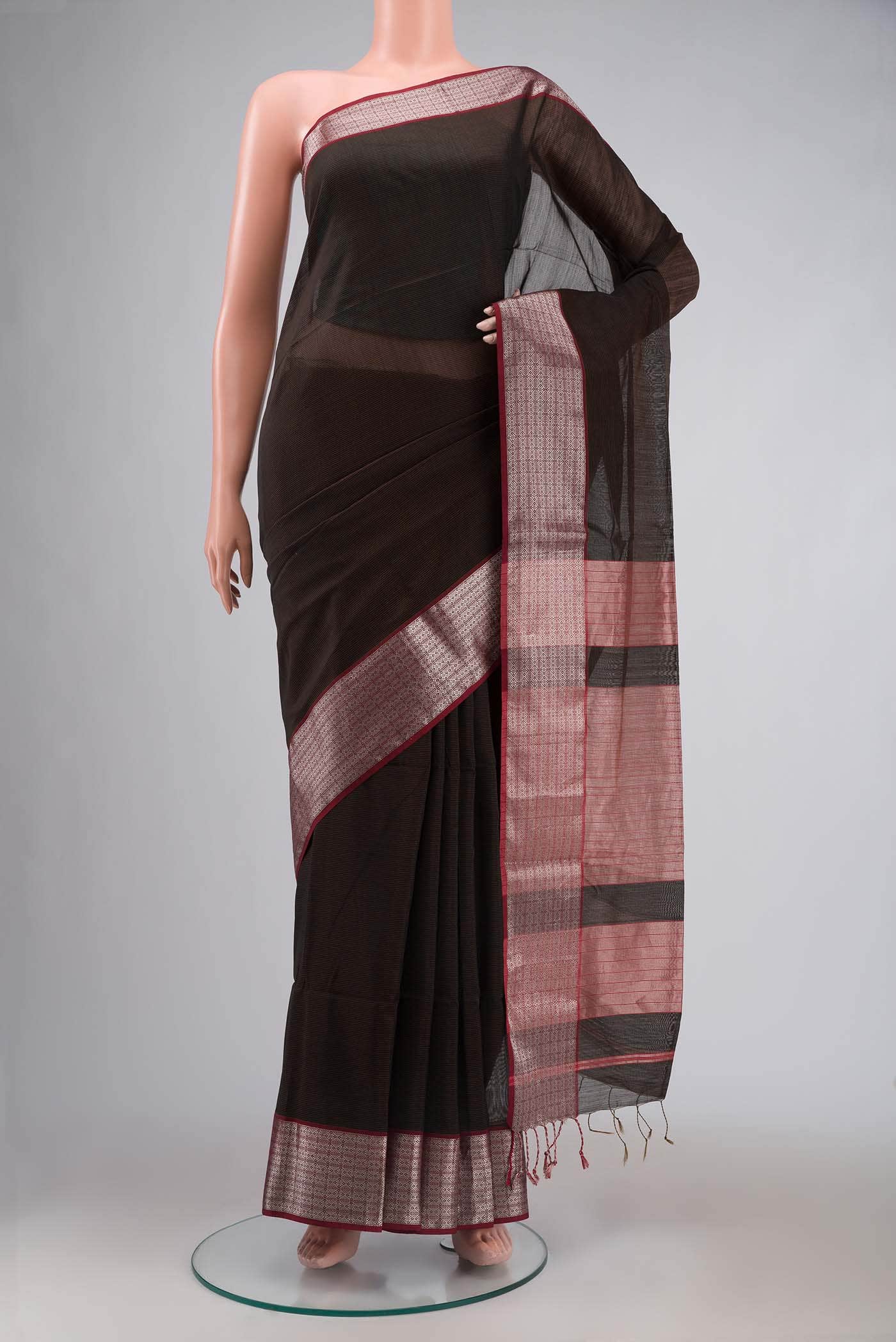 Black Maheshwari Silk Cotton Saree