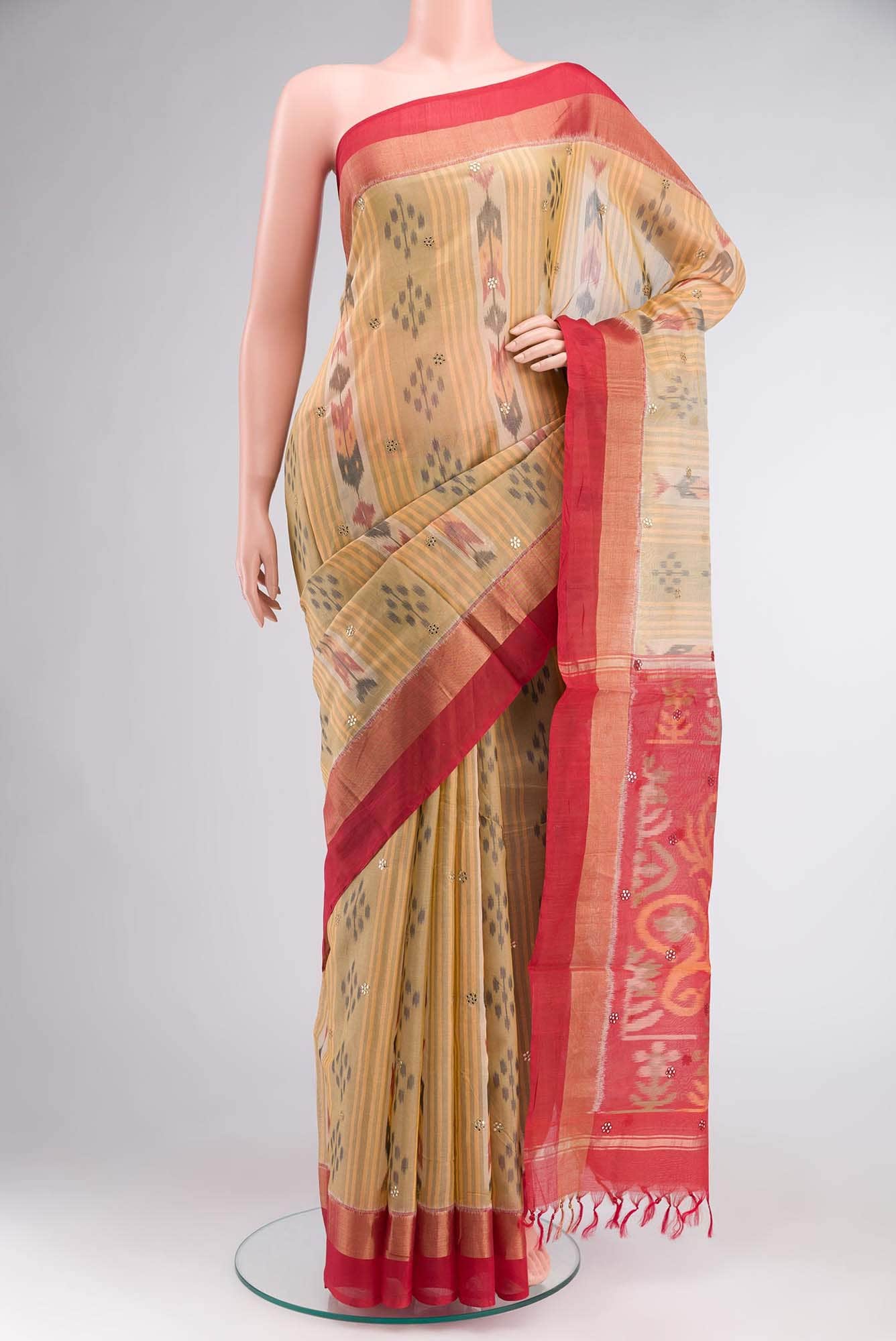 Beige Silk Cotton Saree