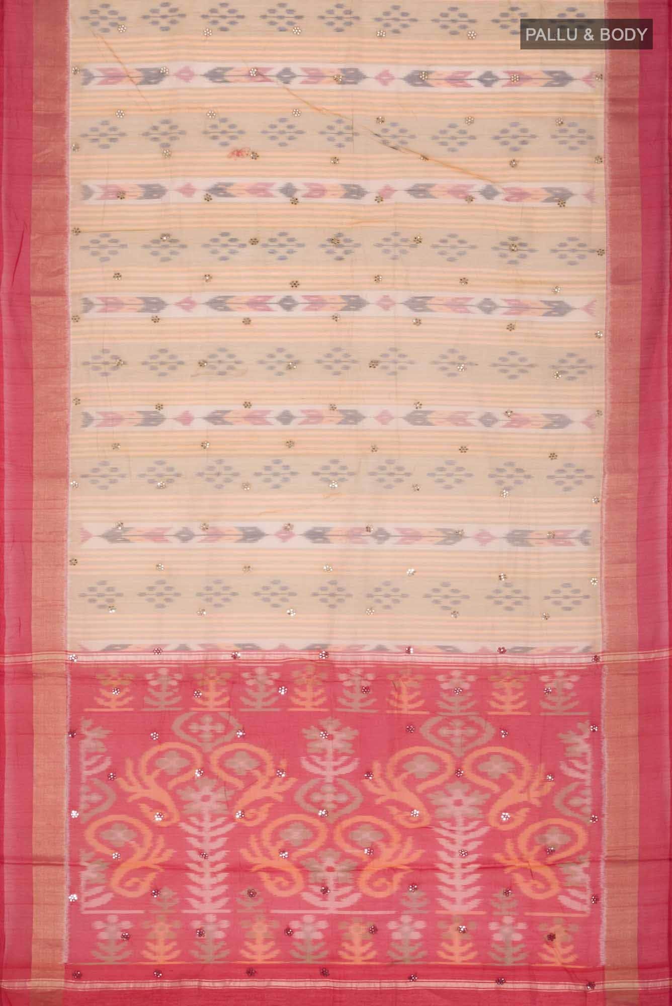 Beige Silk Cotton Saree