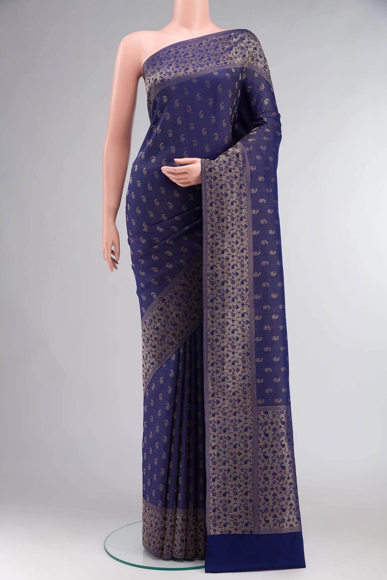 Blue Mysore Crepe Saree
