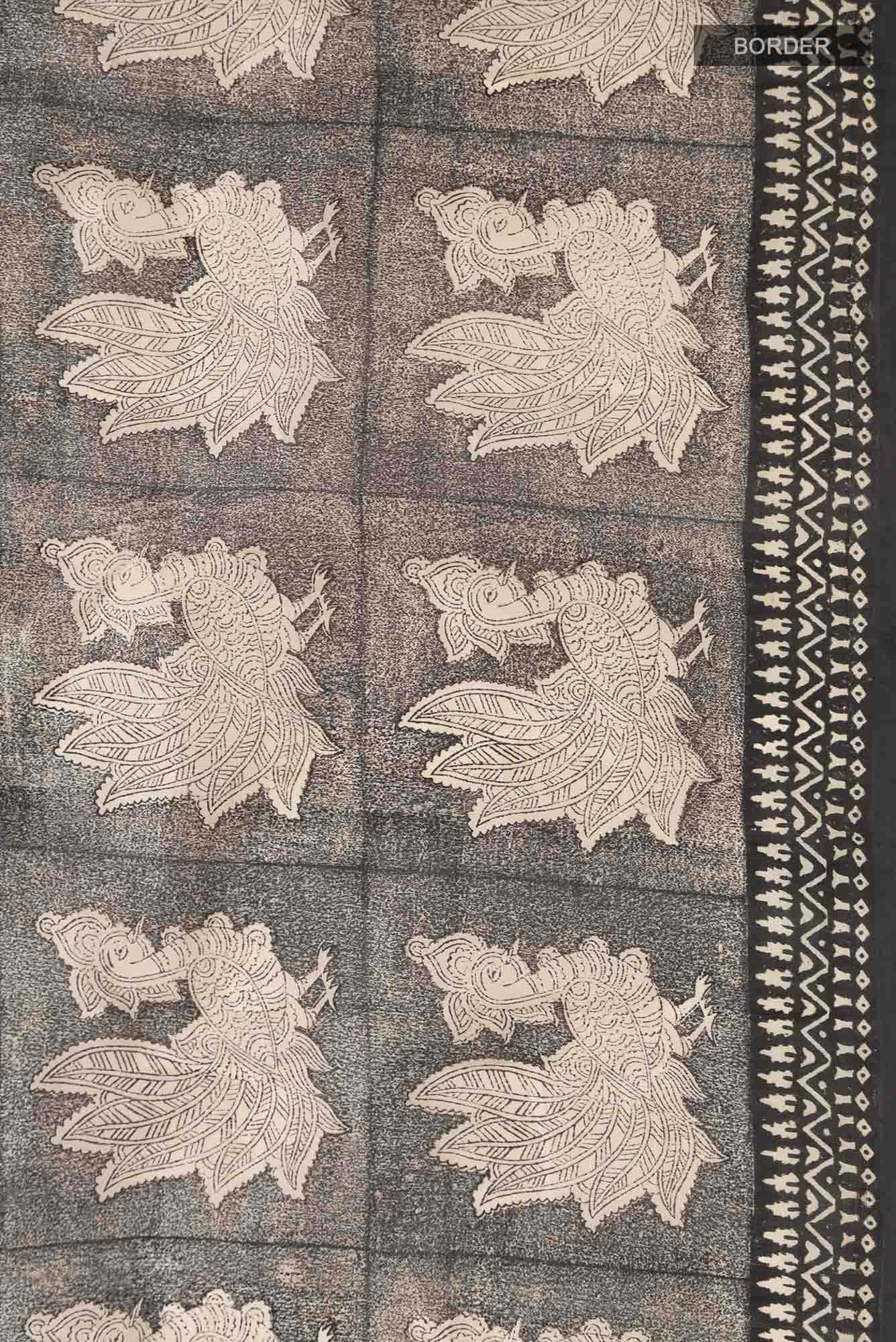 Beige Printed Silk Saree