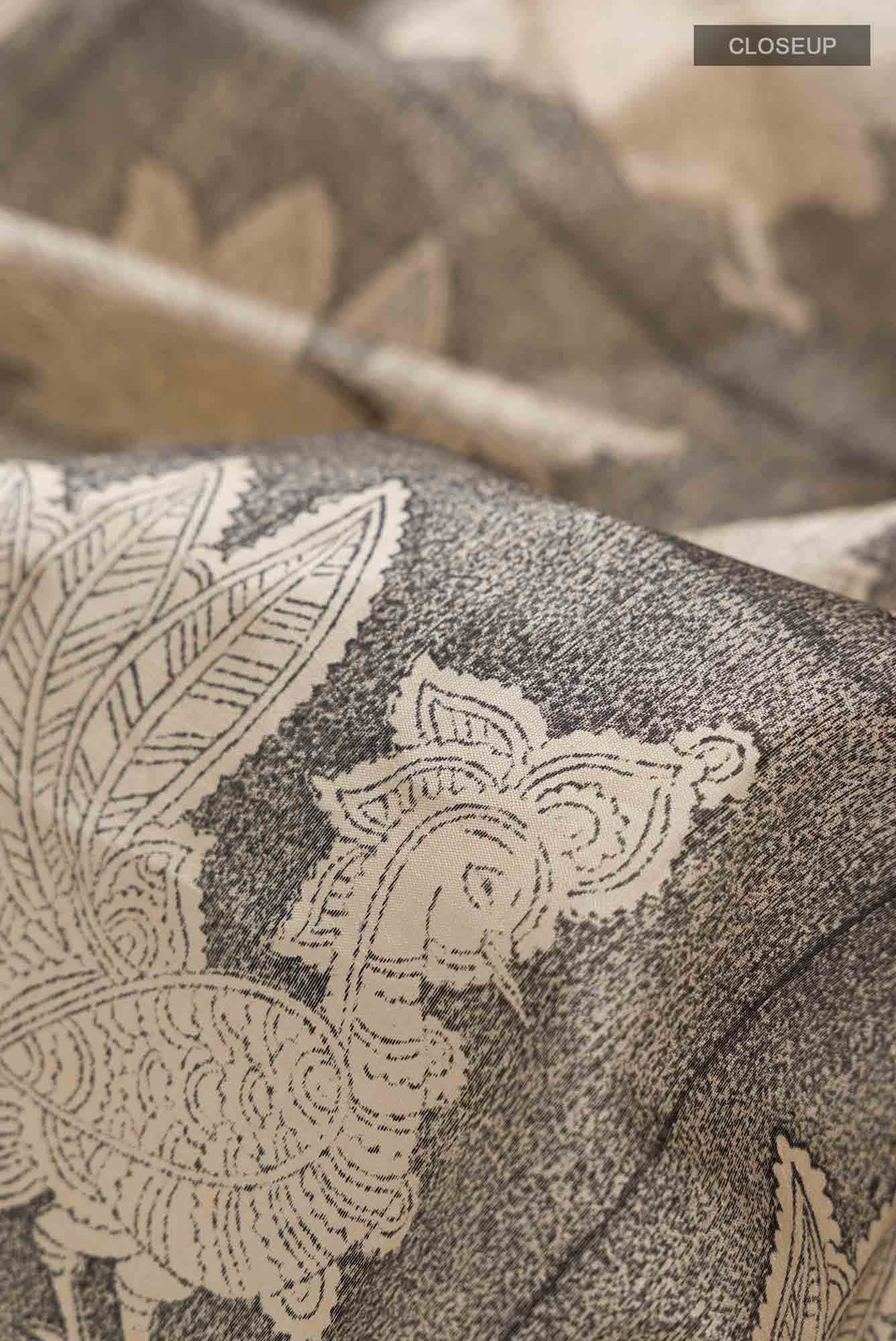 Beige Printed Silk Saree