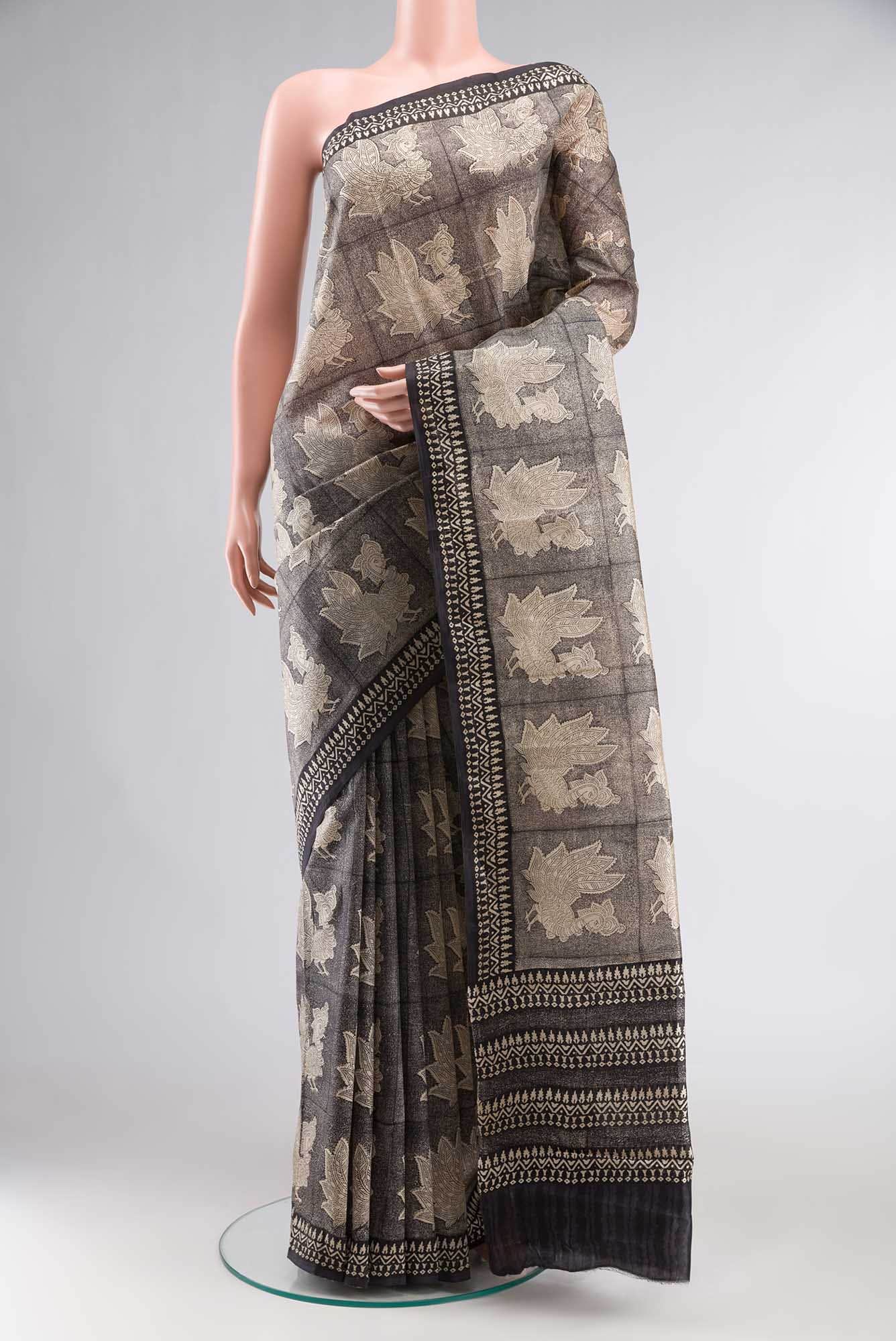 Beige Printed Silk Saree
