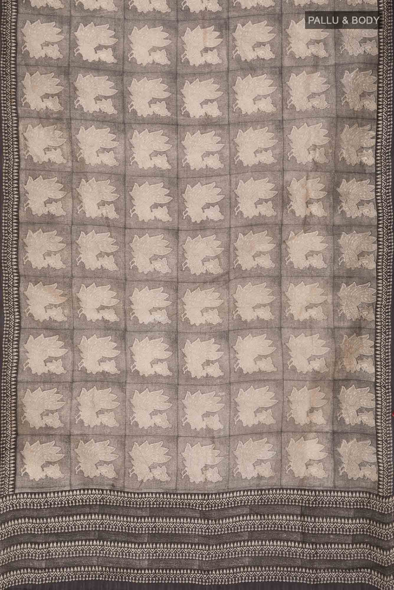 Beige Printed Silk Saree