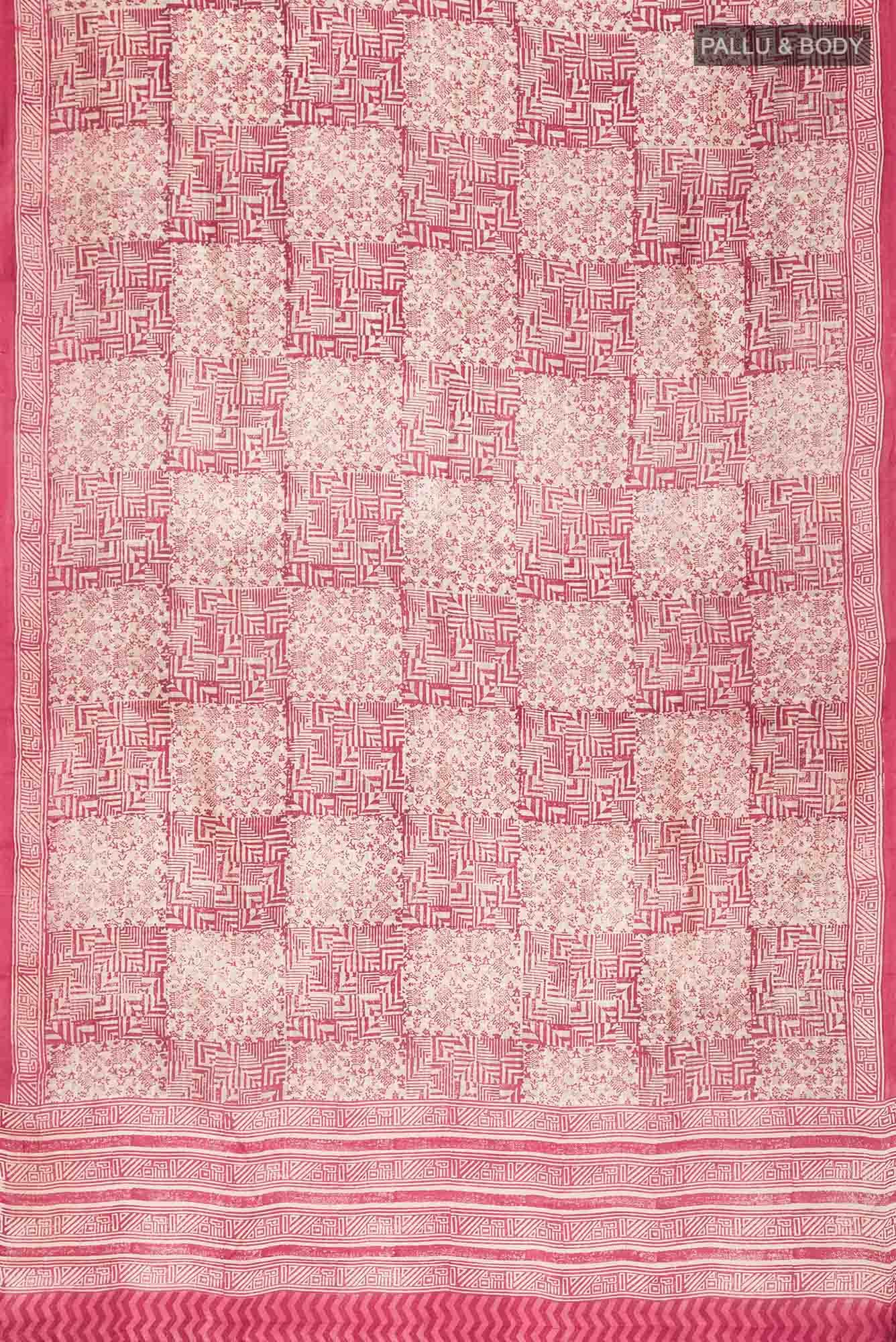 Cream Printed Silk Saree