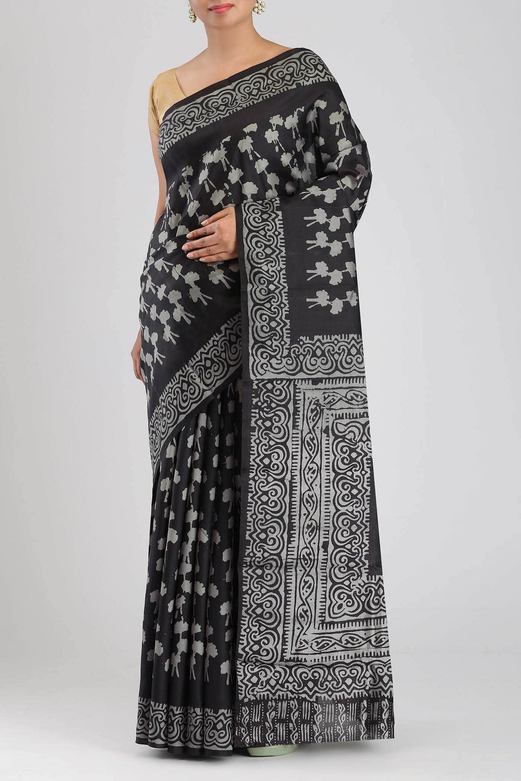 Black Printed Silk Saree