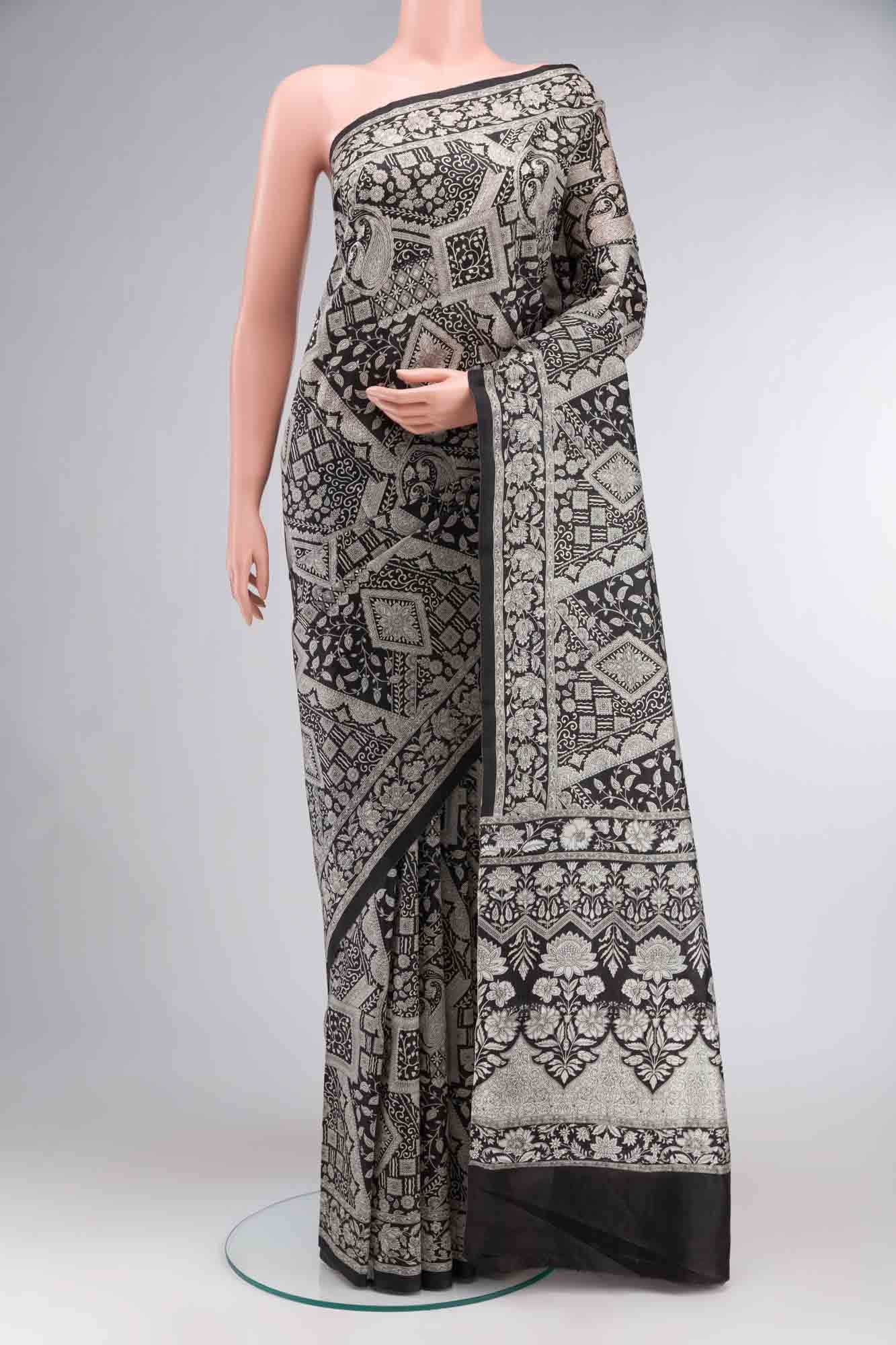 Black Printed Silk Saree