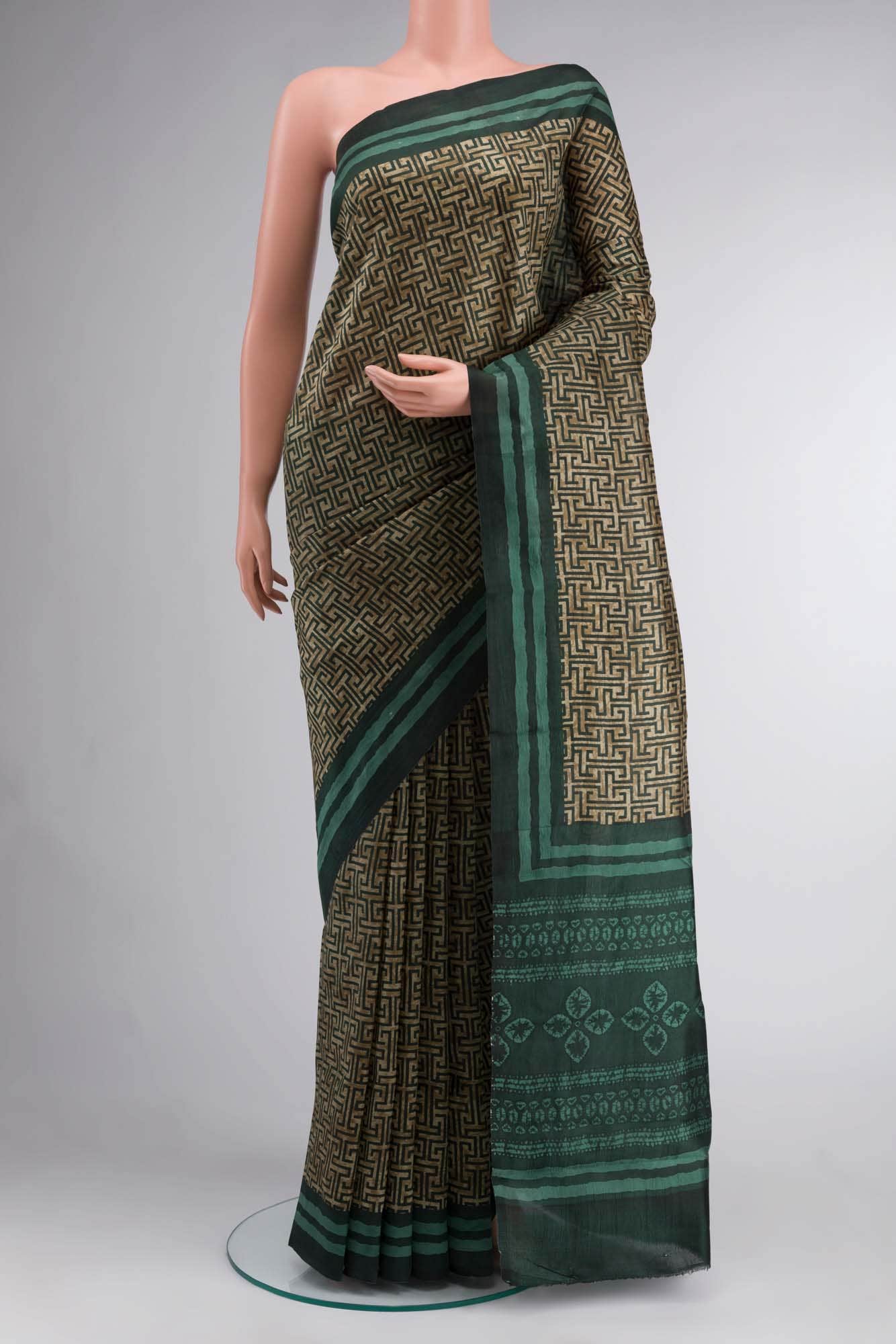 Beige Printed Silk Saree