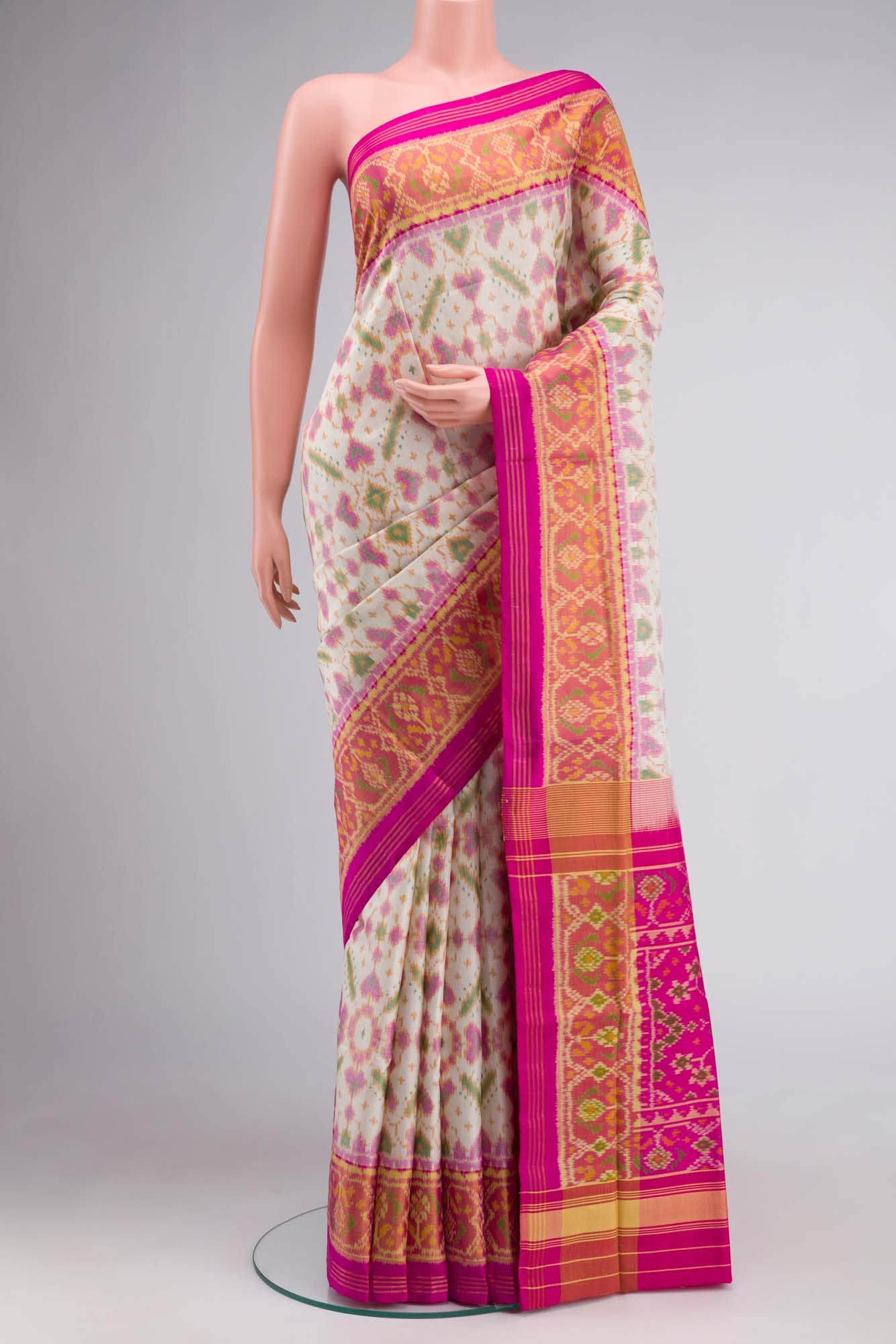 Cream Rajkot Patola Silk Saree