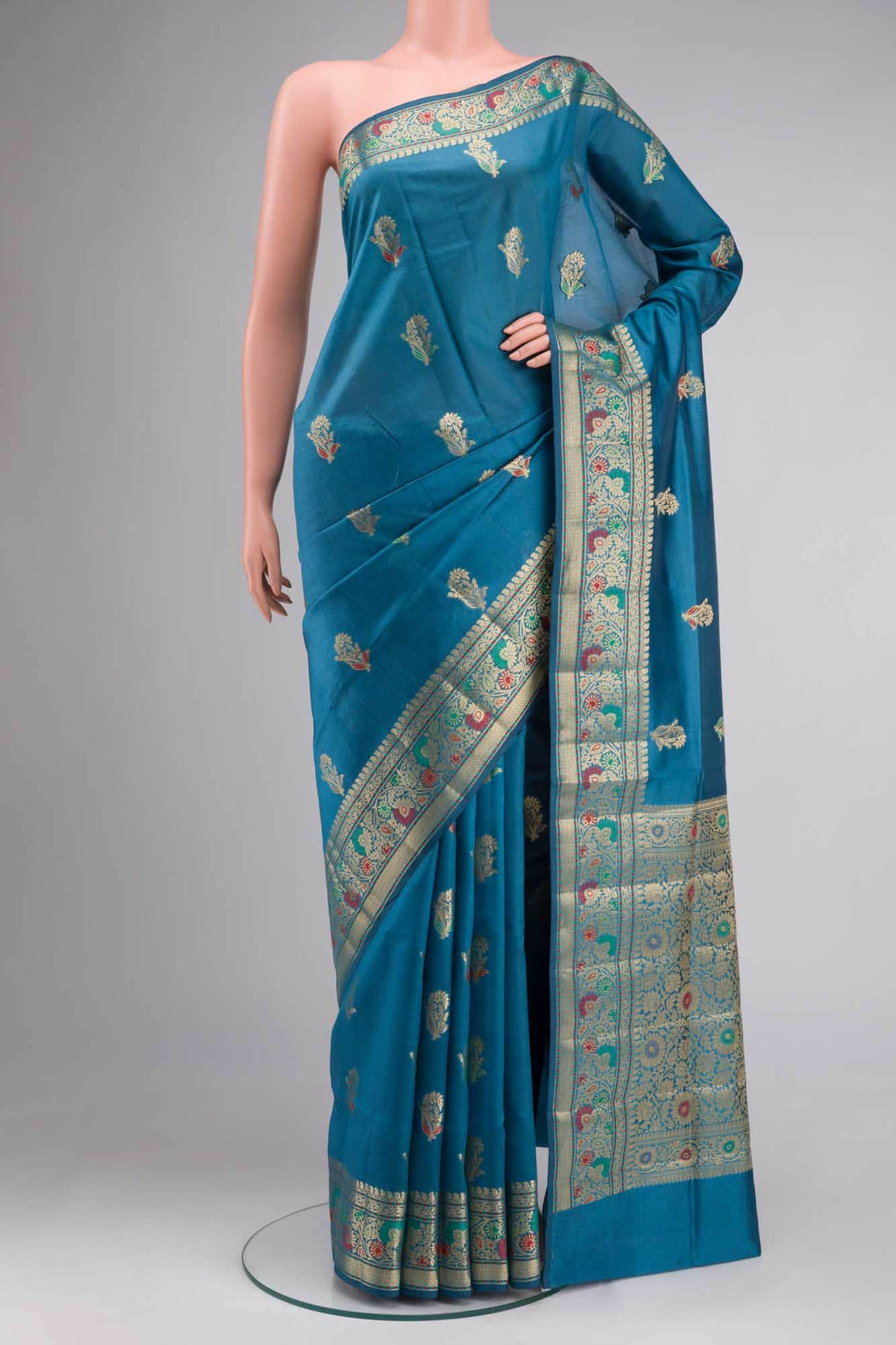 Blue Banarasi Raw Silk Saree