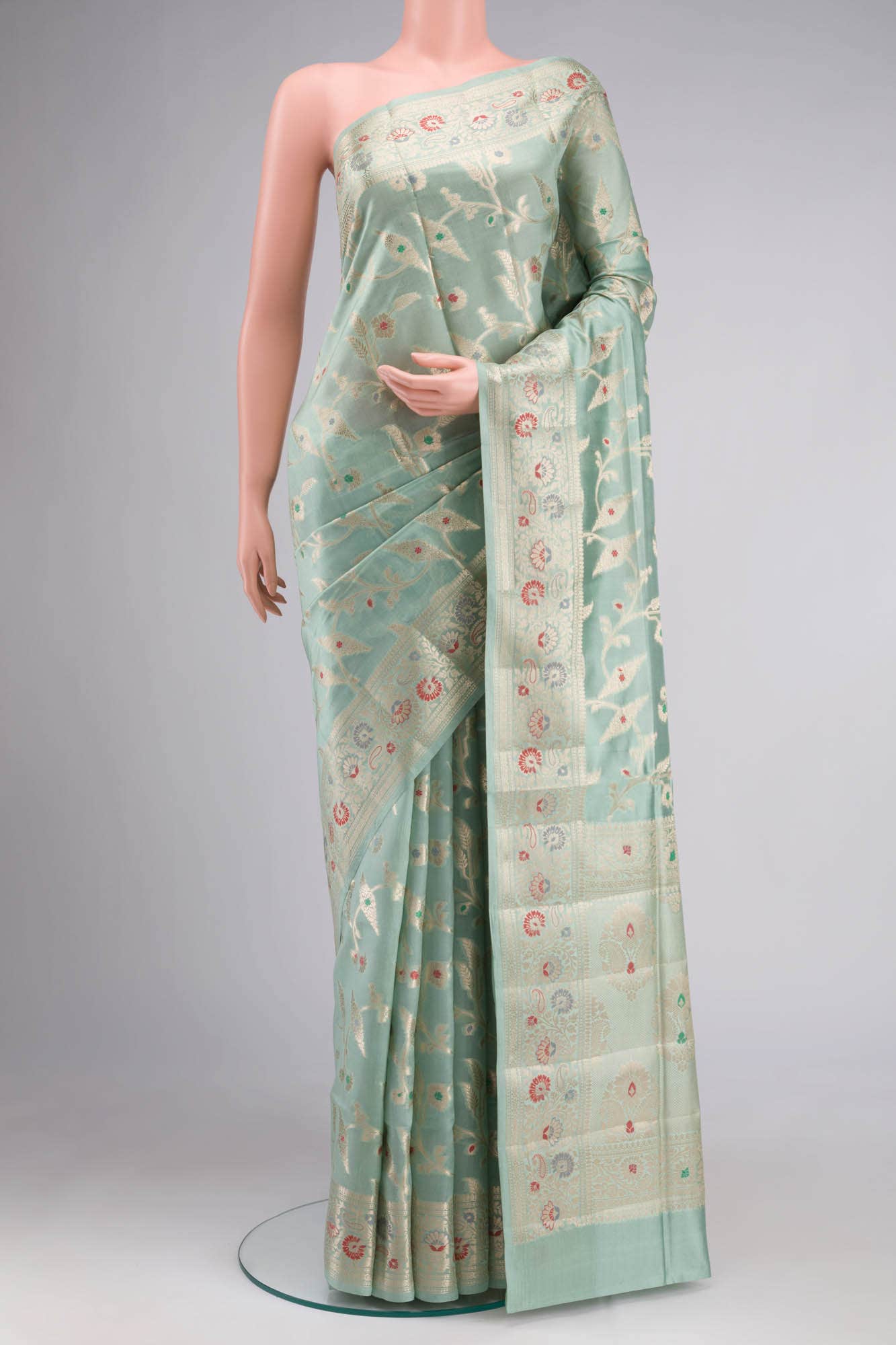 Green Banarasi Raw Silk Saree