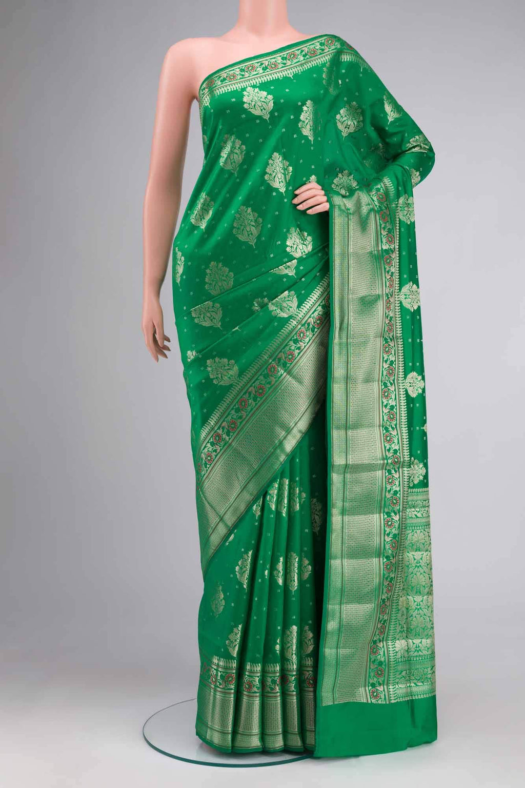 Green Banarasi Raw Silk Saree