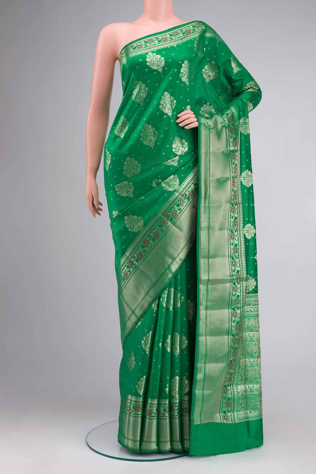 Green Banarasi Raw Silk Saree