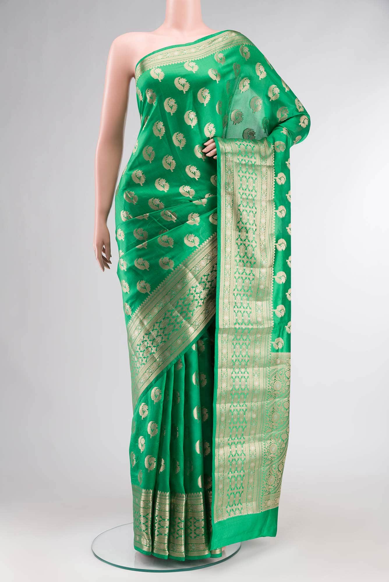 Green Banarasi Raw Silk Saree