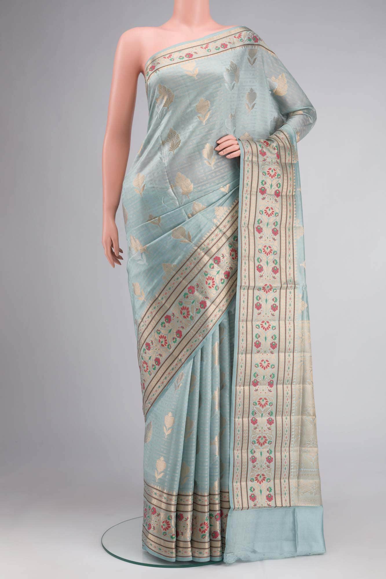 Blue Banarasi Raw Silk Saree