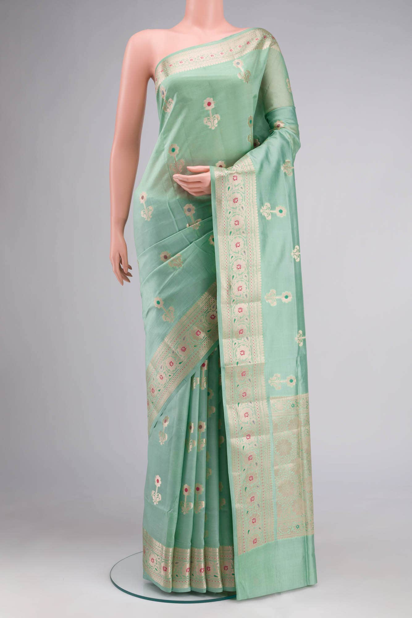 Green Banarasi Raw Silk Saree