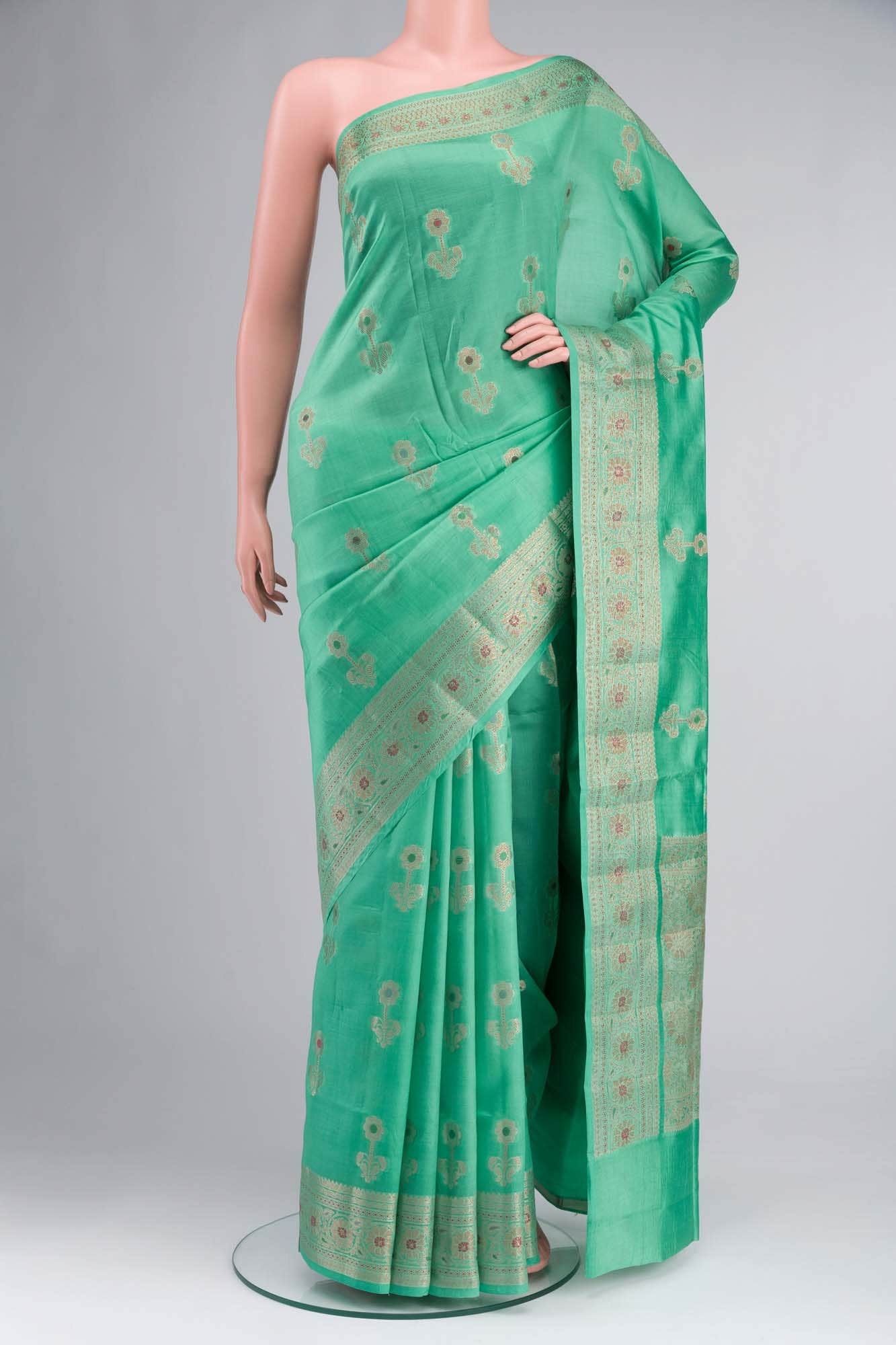 Green Banarasi Raw Silk Saree