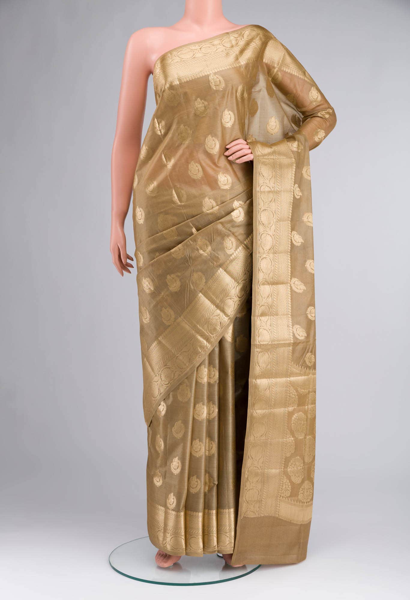 Dark Beige Banarasi Tussar Silk Saree