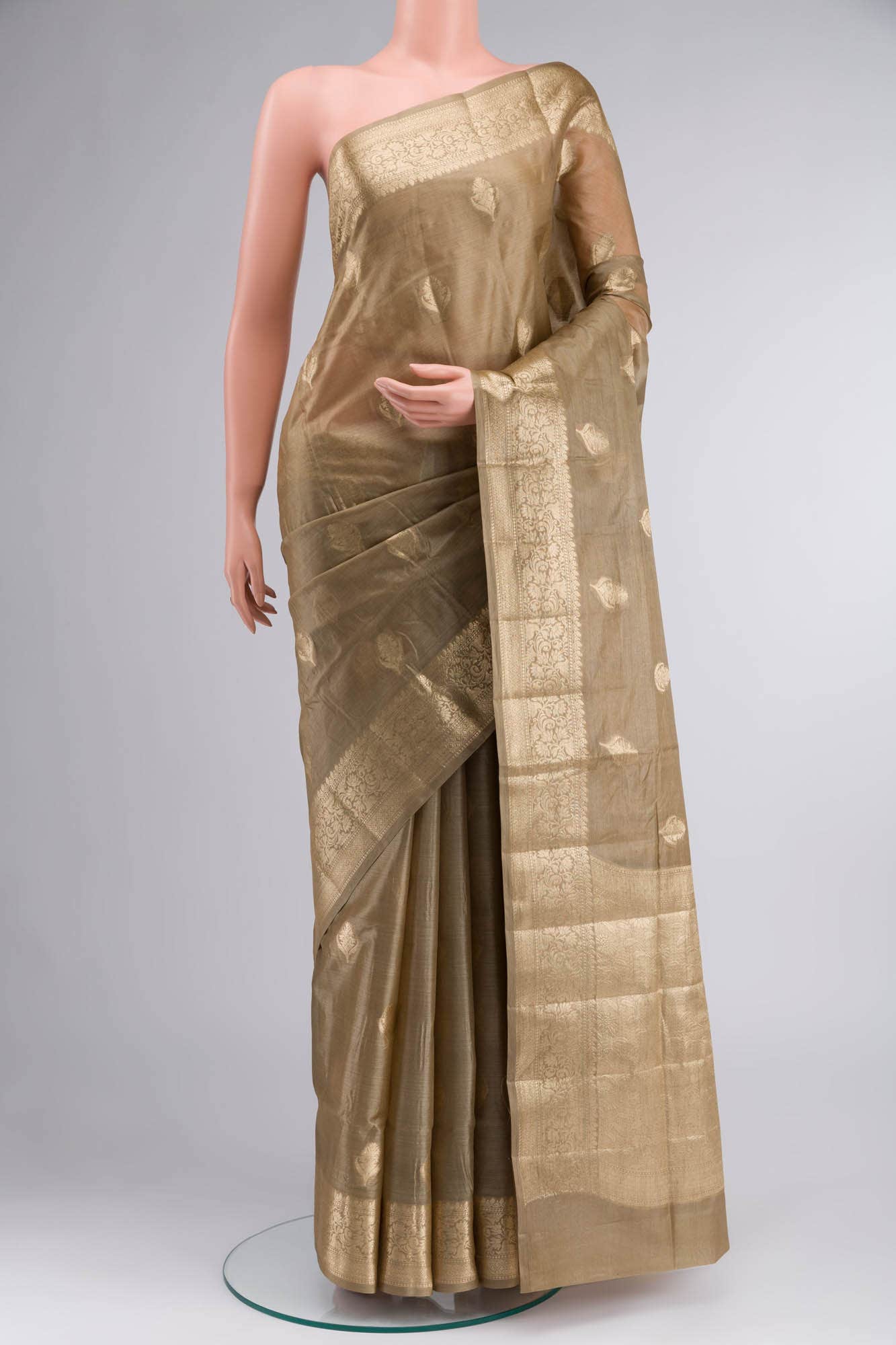 Beige Banarasi Tussar Silk Saree