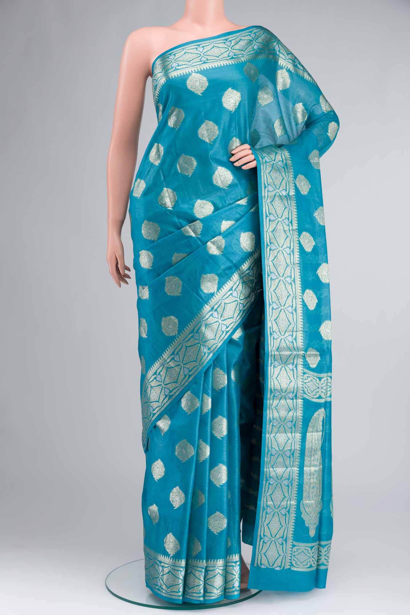 Blue Banarasi Tussar Silk Saree