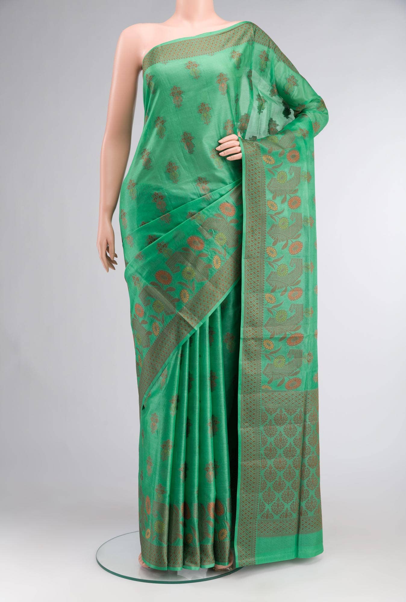 Green Banarasi Tussar Silk Saree
