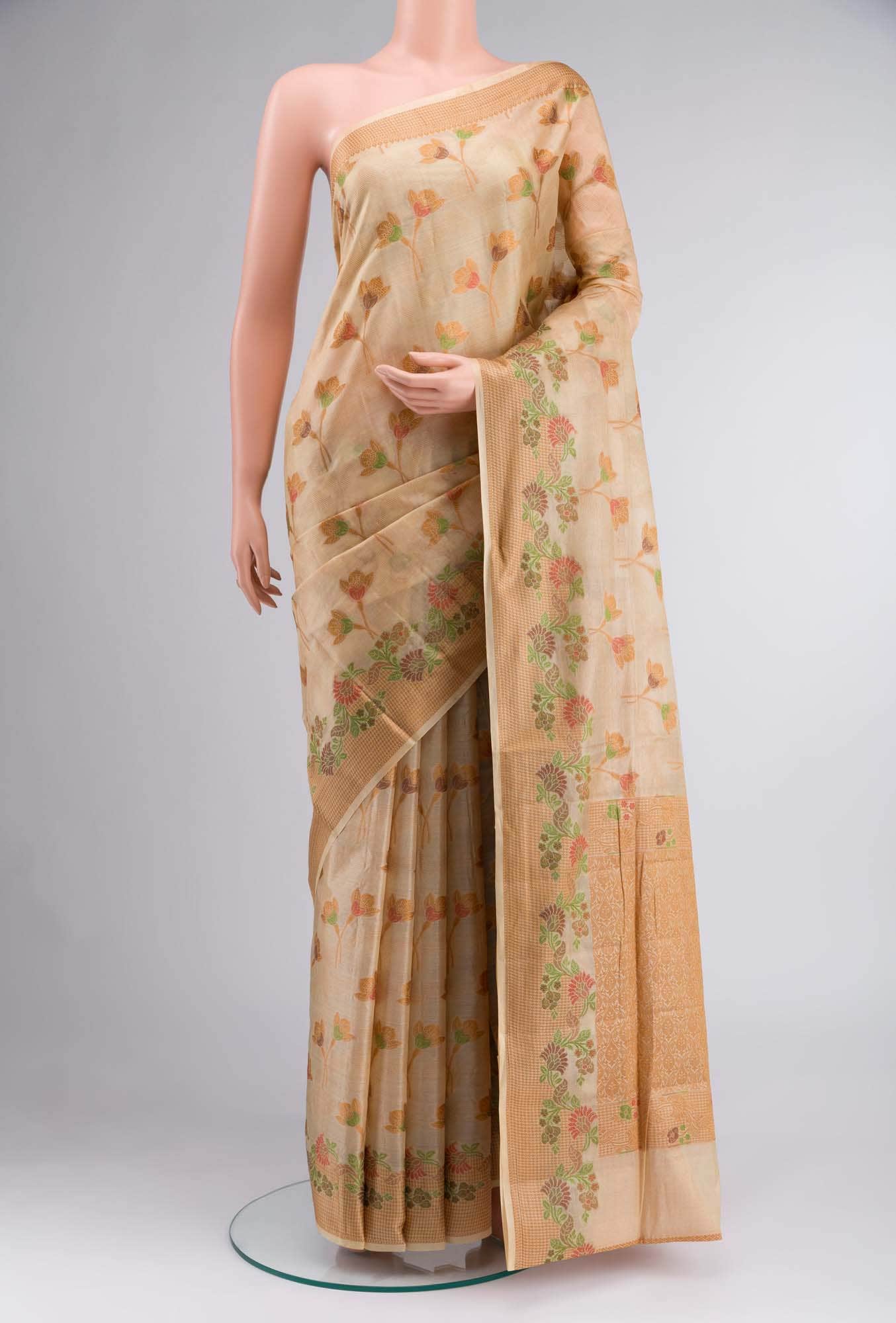 Beige Banarasi Tussar Silk Saree