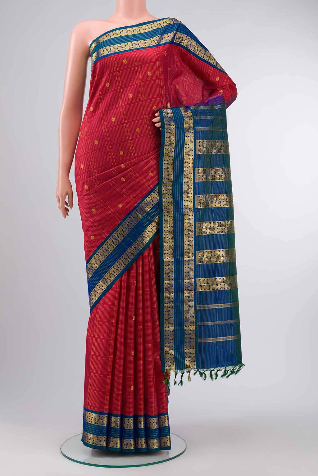 Pure Silk Pure Zari Red Kanchipuram Nine Yards Saree